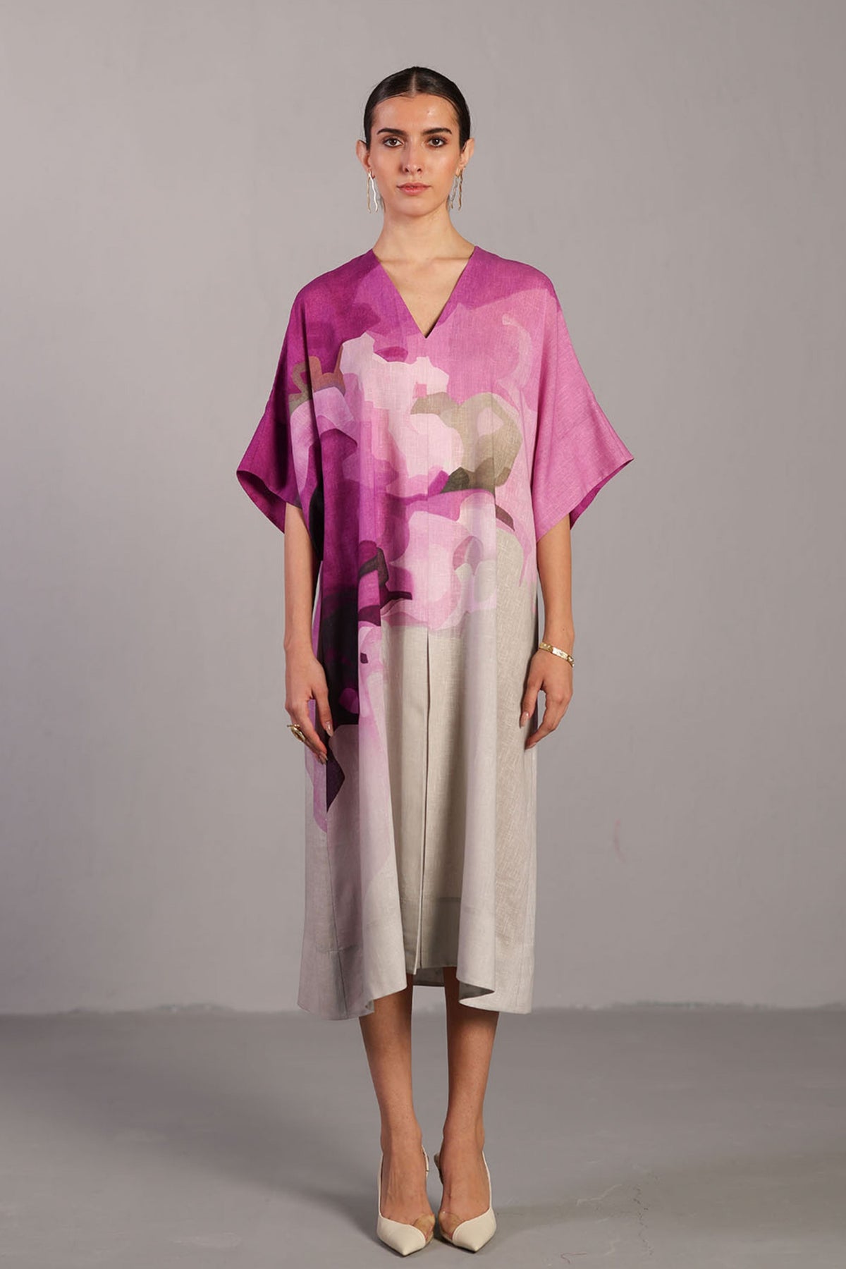 Beetroot &amp; Grey Long Dress