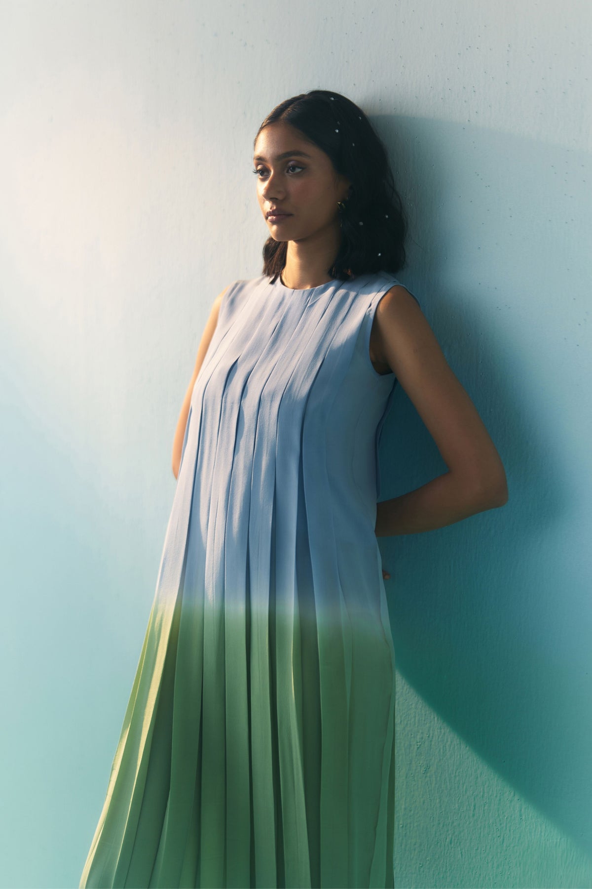 Sky & Grass Pleated Dress