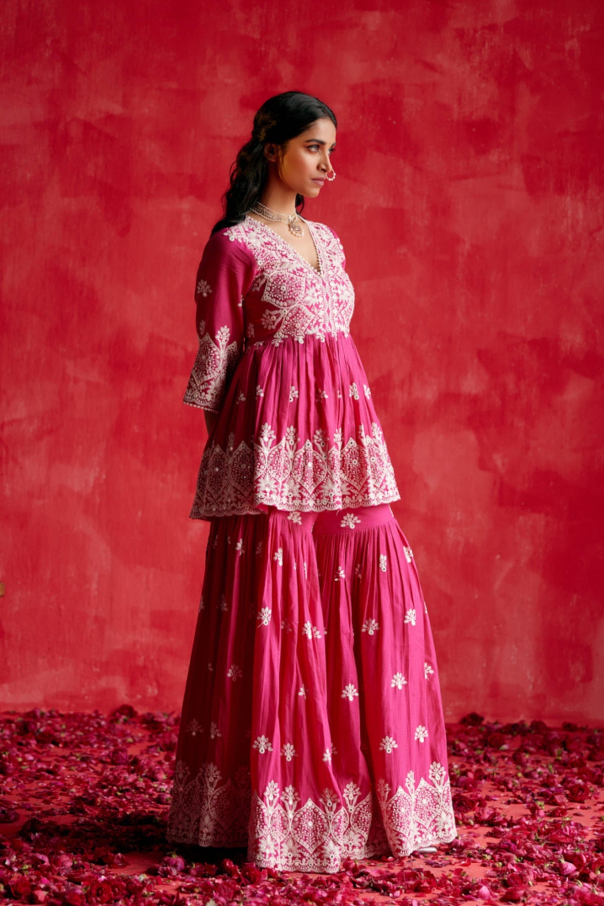 Fuchsia Embroidered Sharara Set