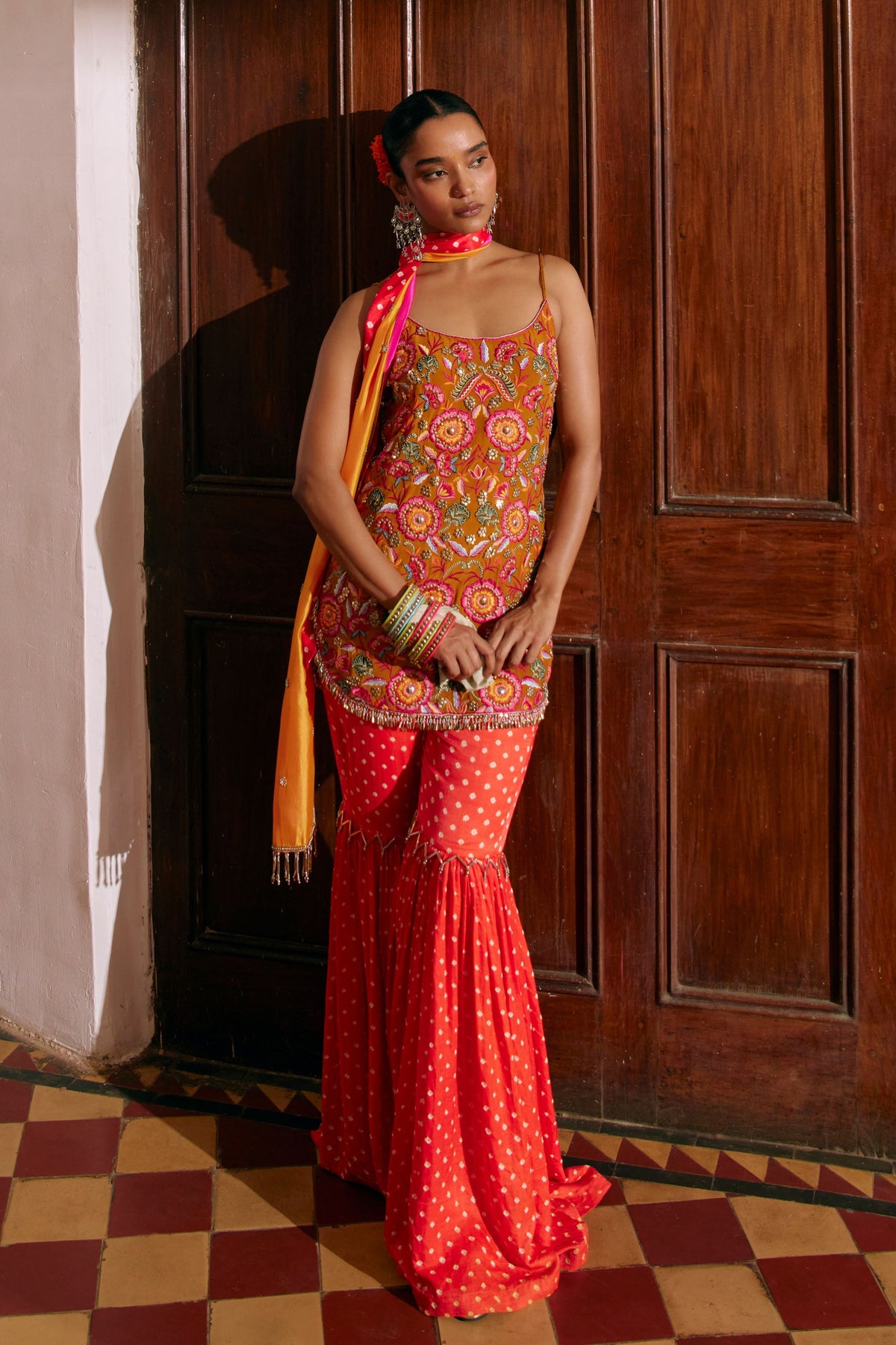 Mustard Orange Gharara Set
