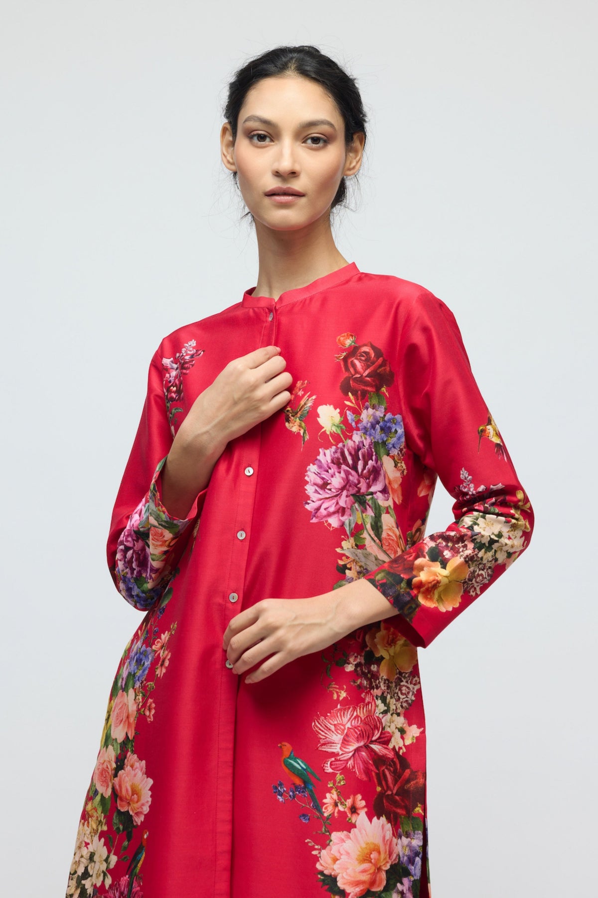 Red Floral Tunic Set