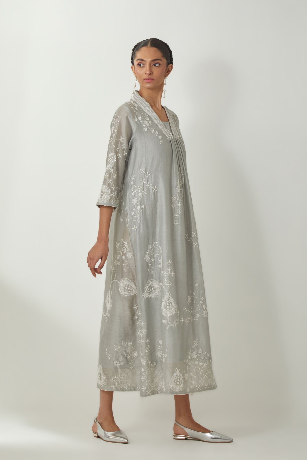Grey Silk Chanderi Dress