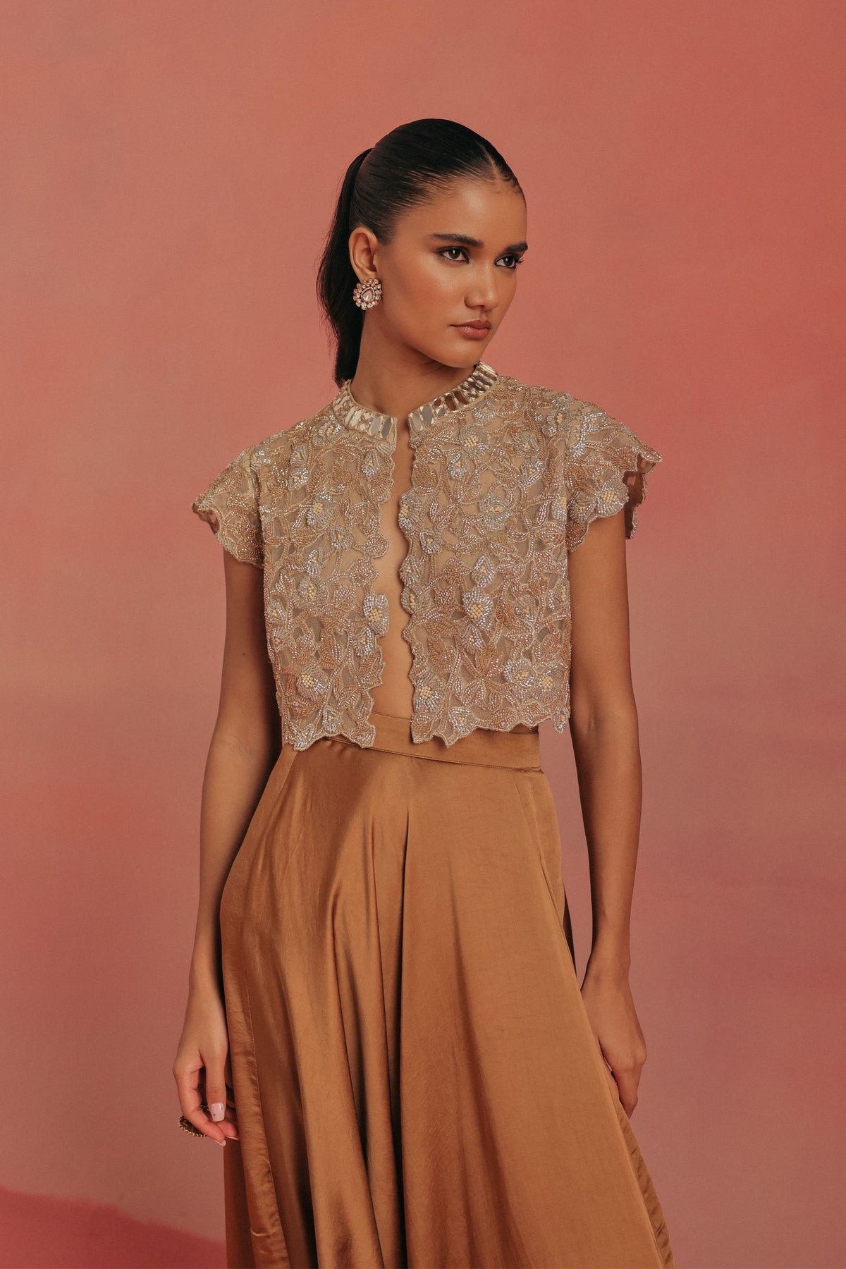 Natural Gold Crop Jacket Set