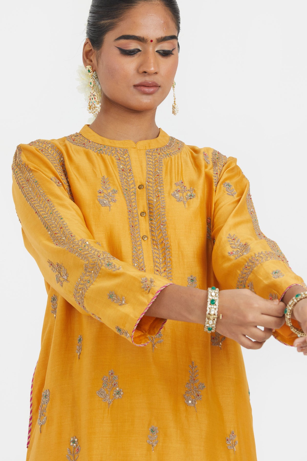 Deep Yellow Silk Kurta Set