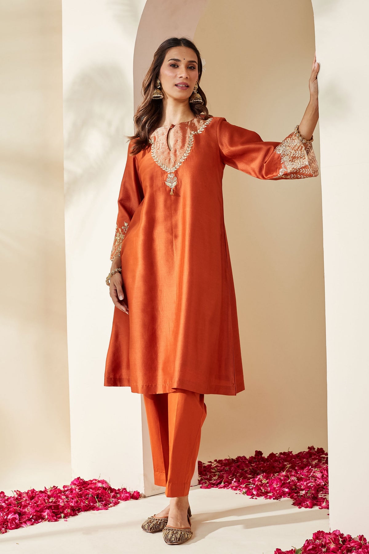 Orange Chanderi Svara Kurta Set