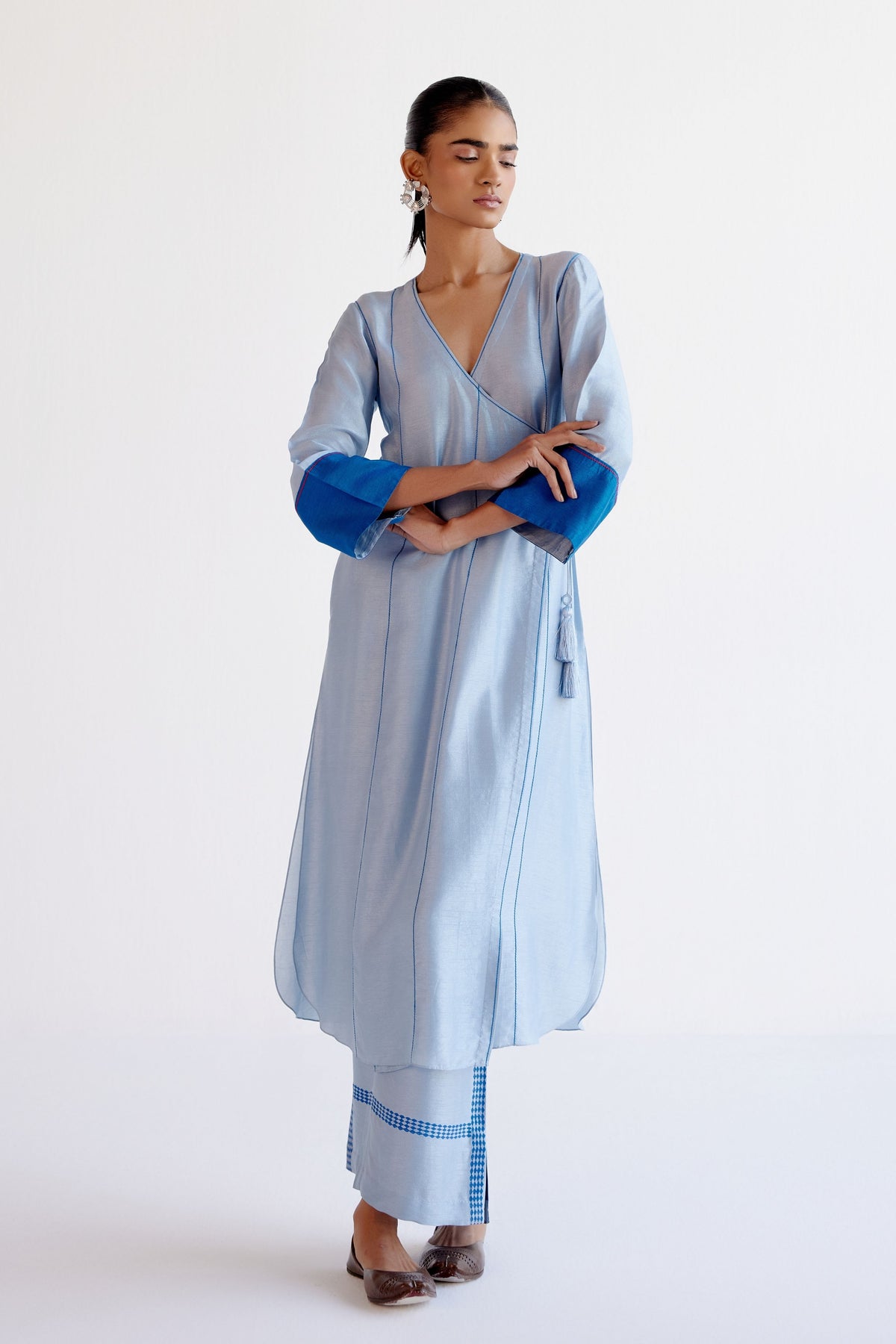 Light Blue Angrakha Kurta Set