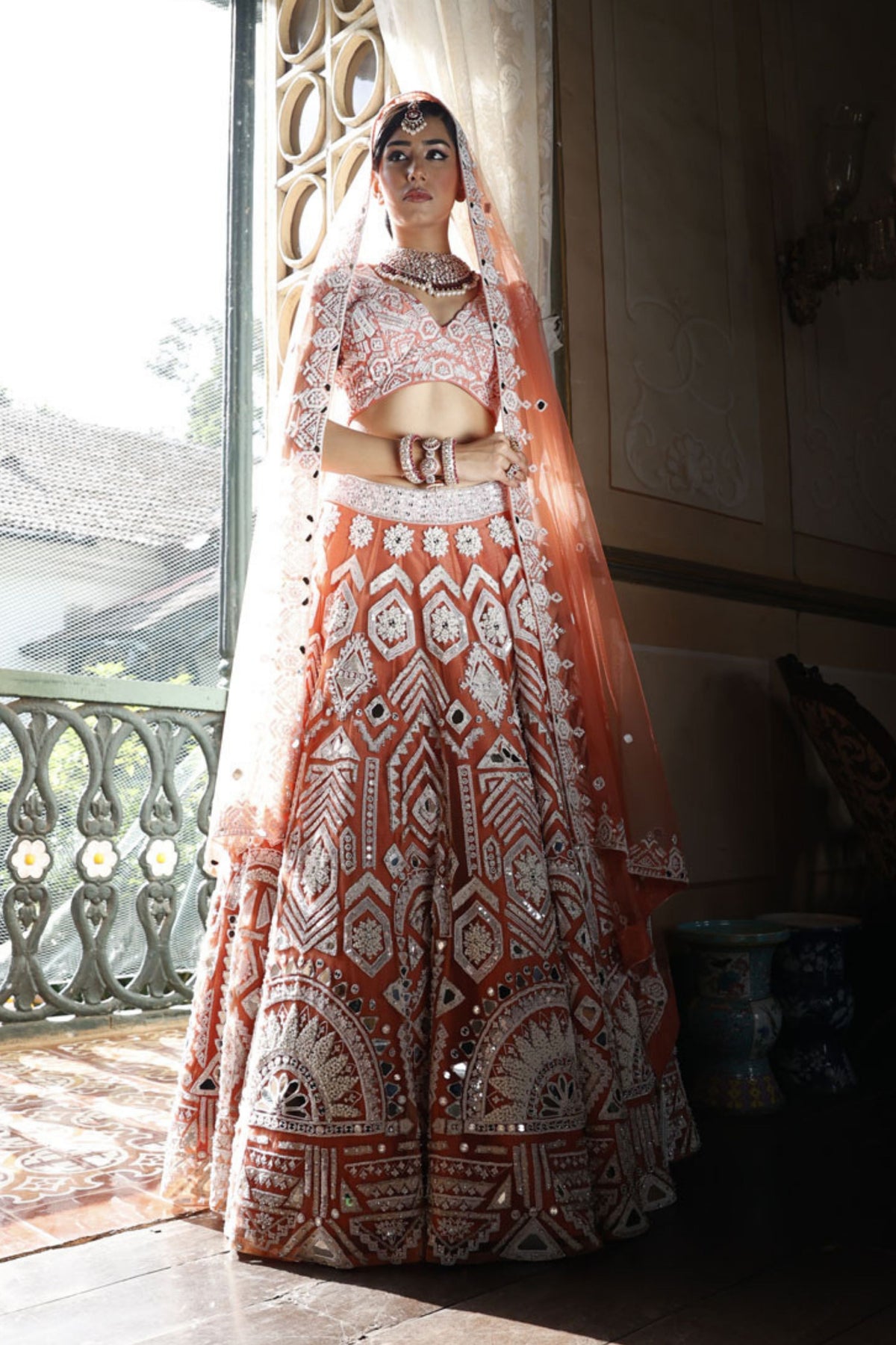 Peach Lehenga with Choli and Dupatta