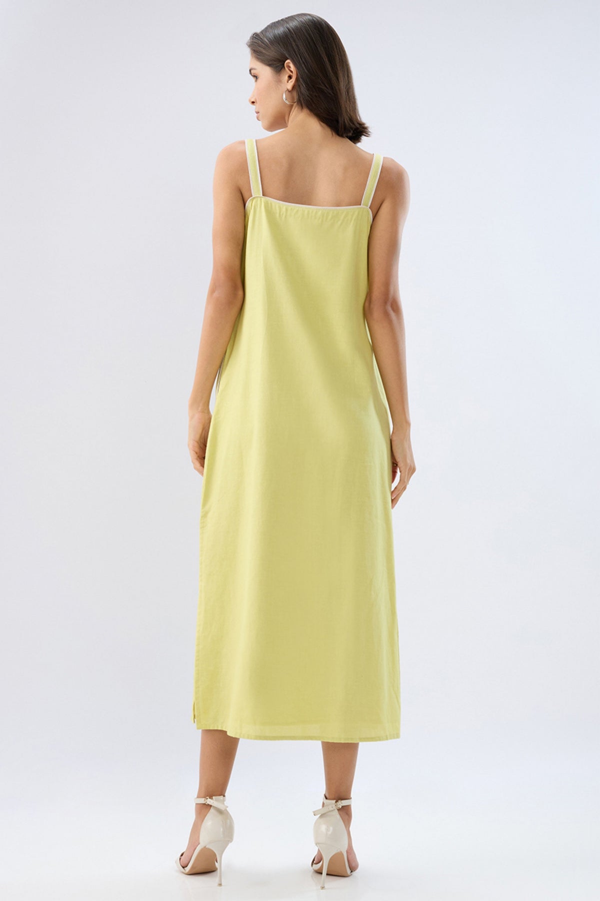 Green Square Neck Column Dress