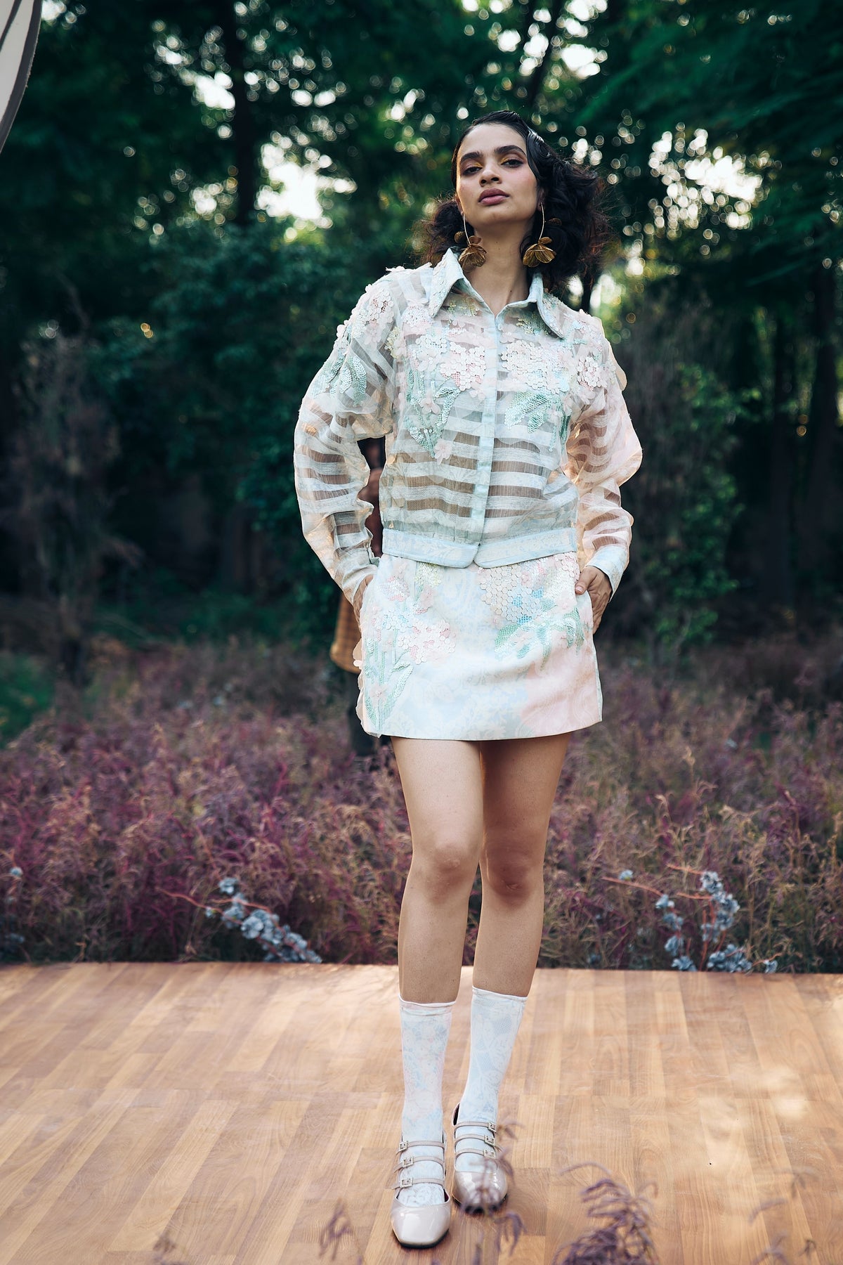 Maxim Embellished Shirt and Mini Skirt