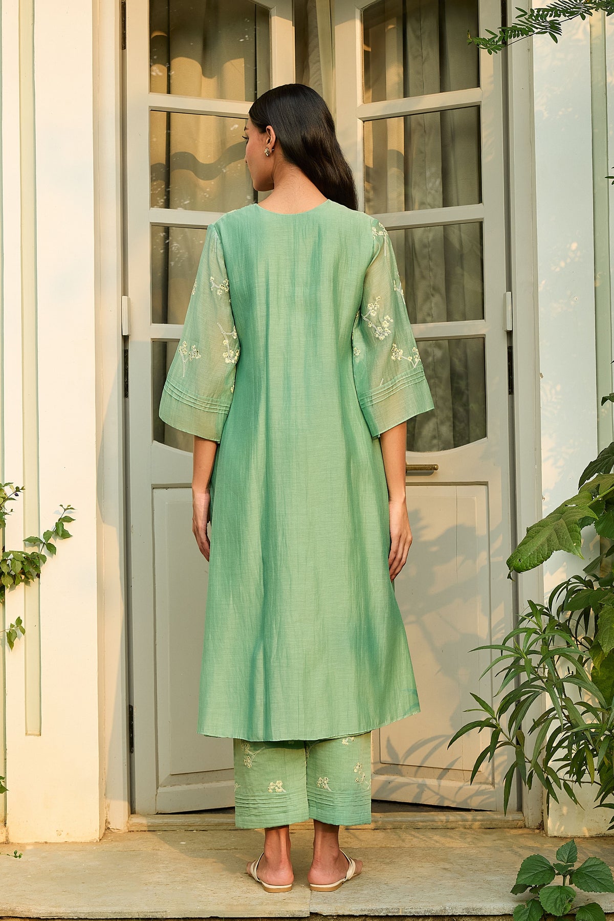 Verdant Embroidered Floral Tunic Set
