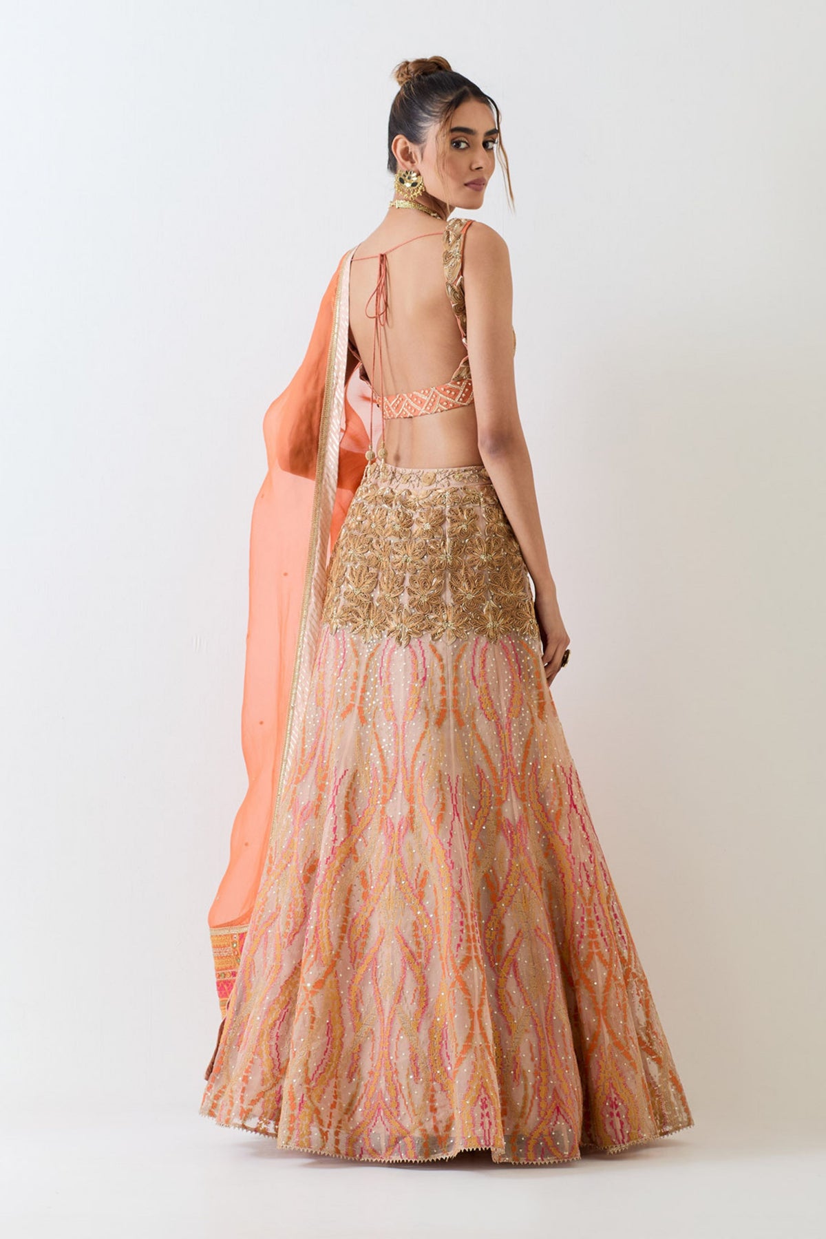 Rust Organza Lehenga Set