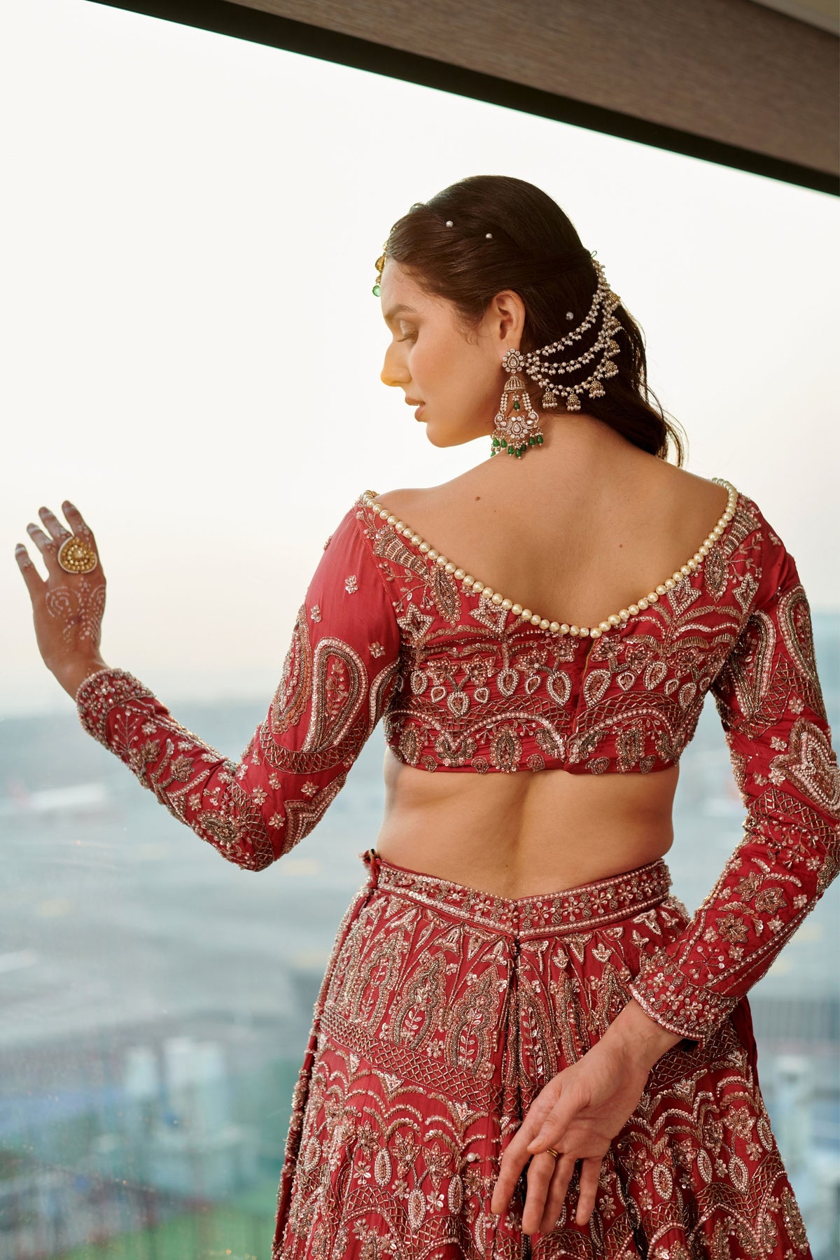 Tomato Red Embroidered Lehenga Set