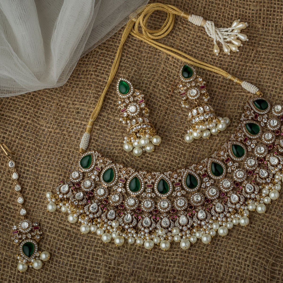 Gold Plated Necklace Set With Maangtikka