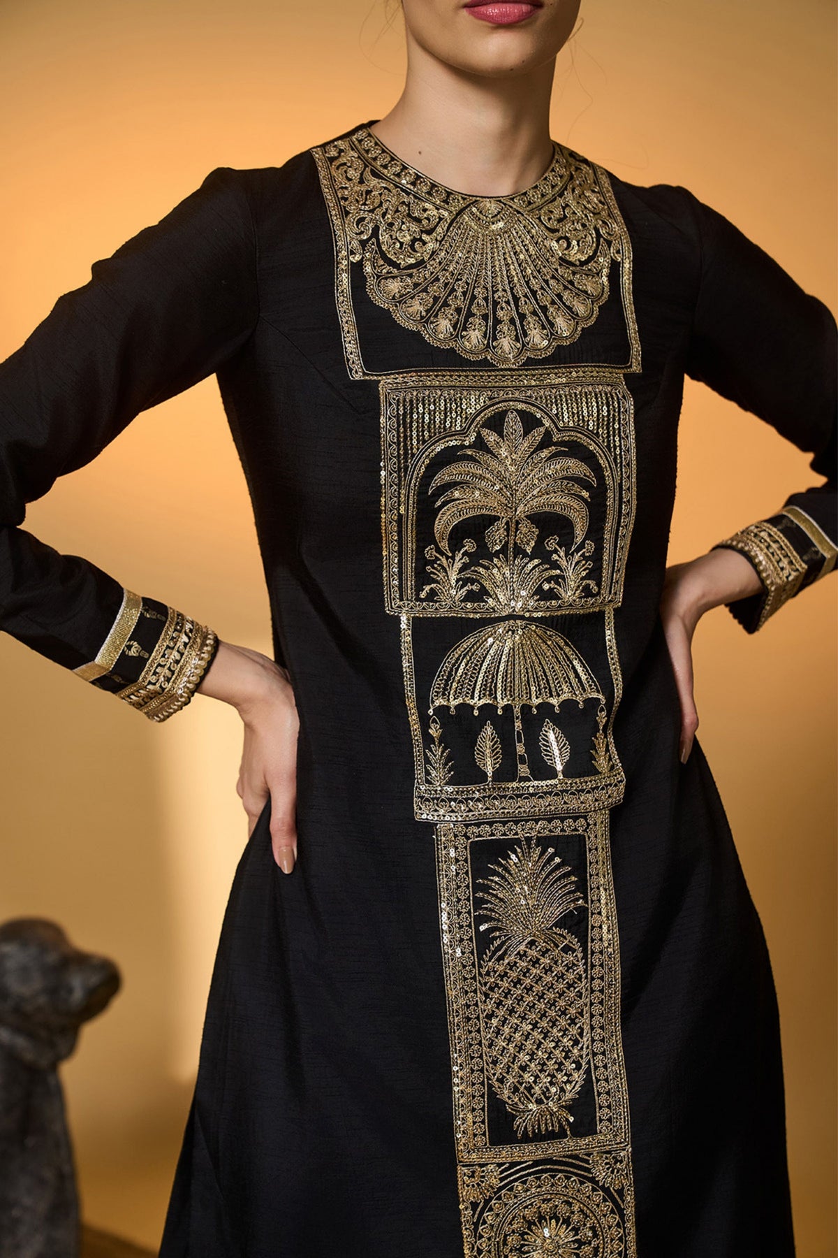 Black Khidki Kurta Set
