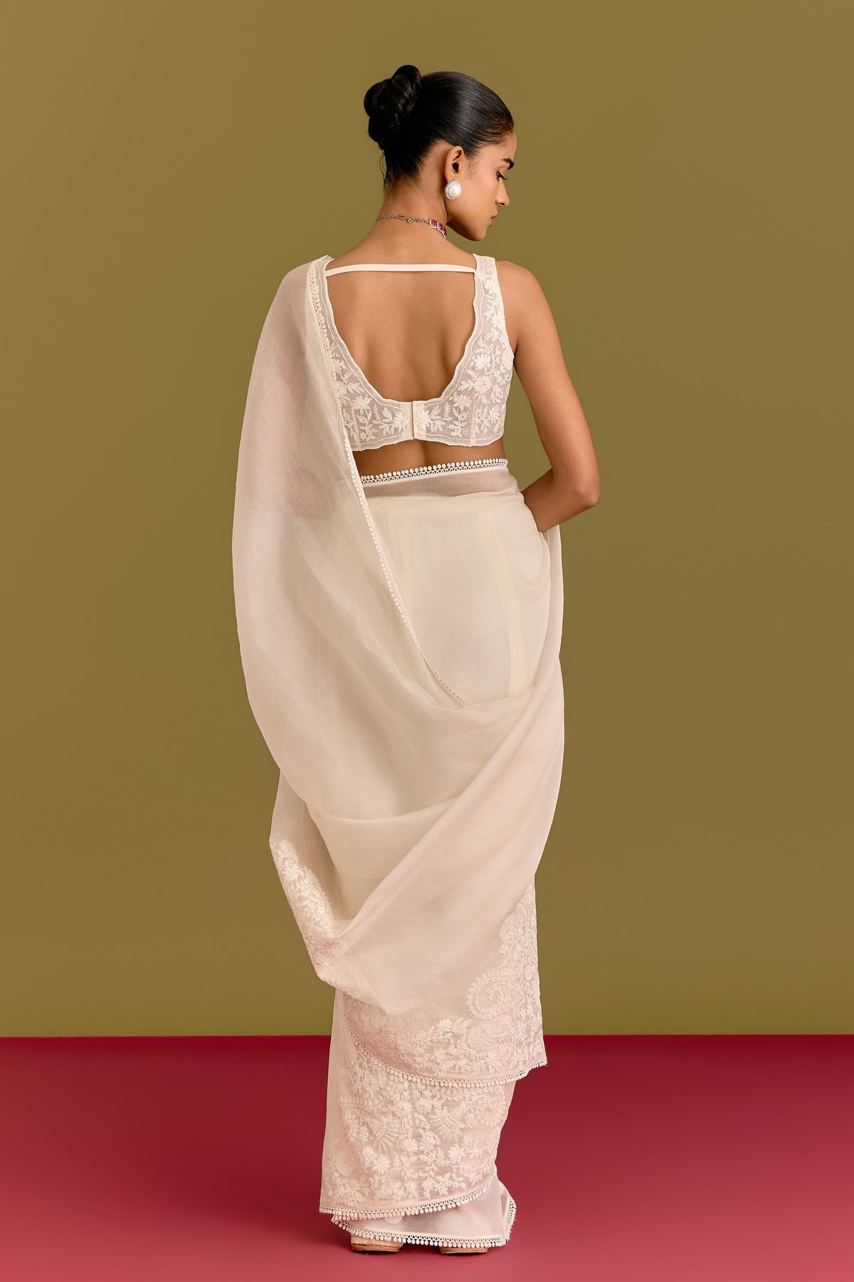 Ivory Embroidered Saree Set