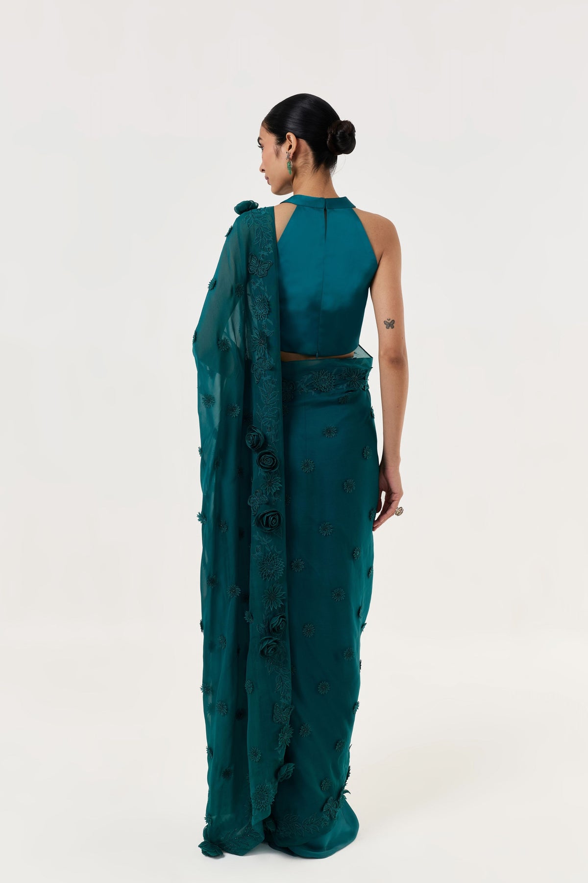 Teal Rose Saree Set