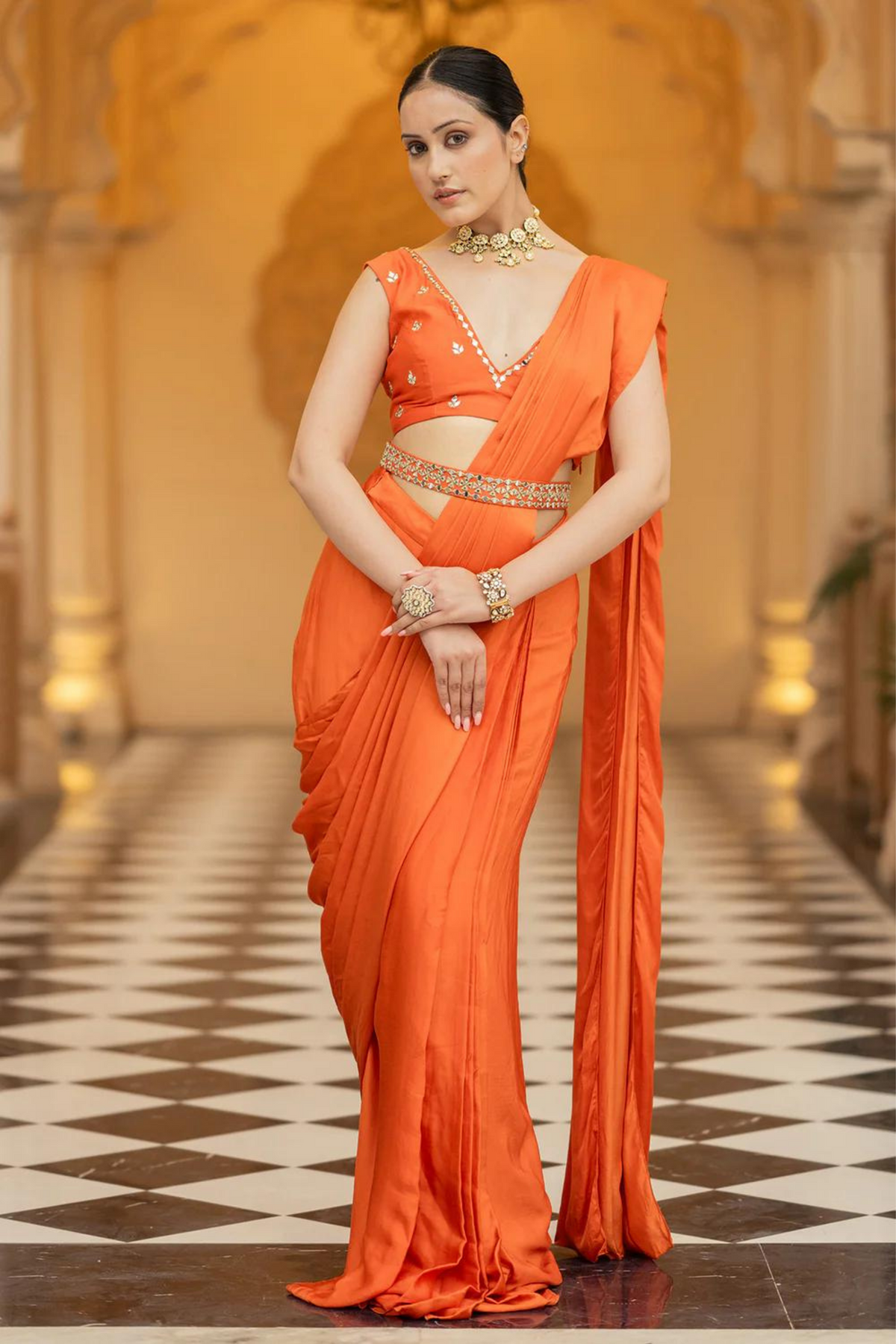 Rust Saree Set