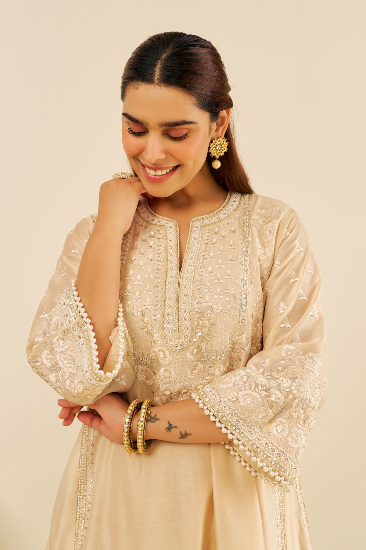 Maaroofa Beige Kurta With Salwar