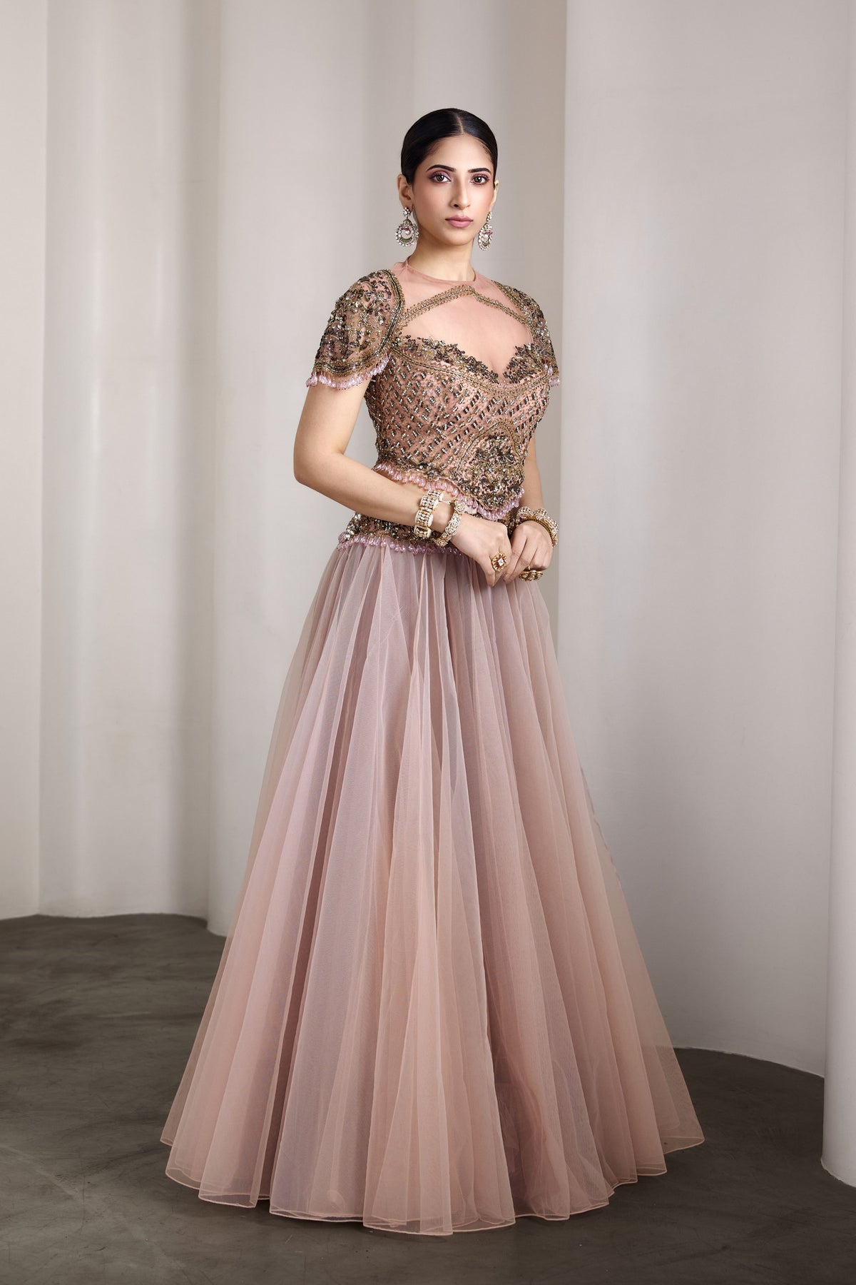 Pink Sheer Bodice and Lehenga.
