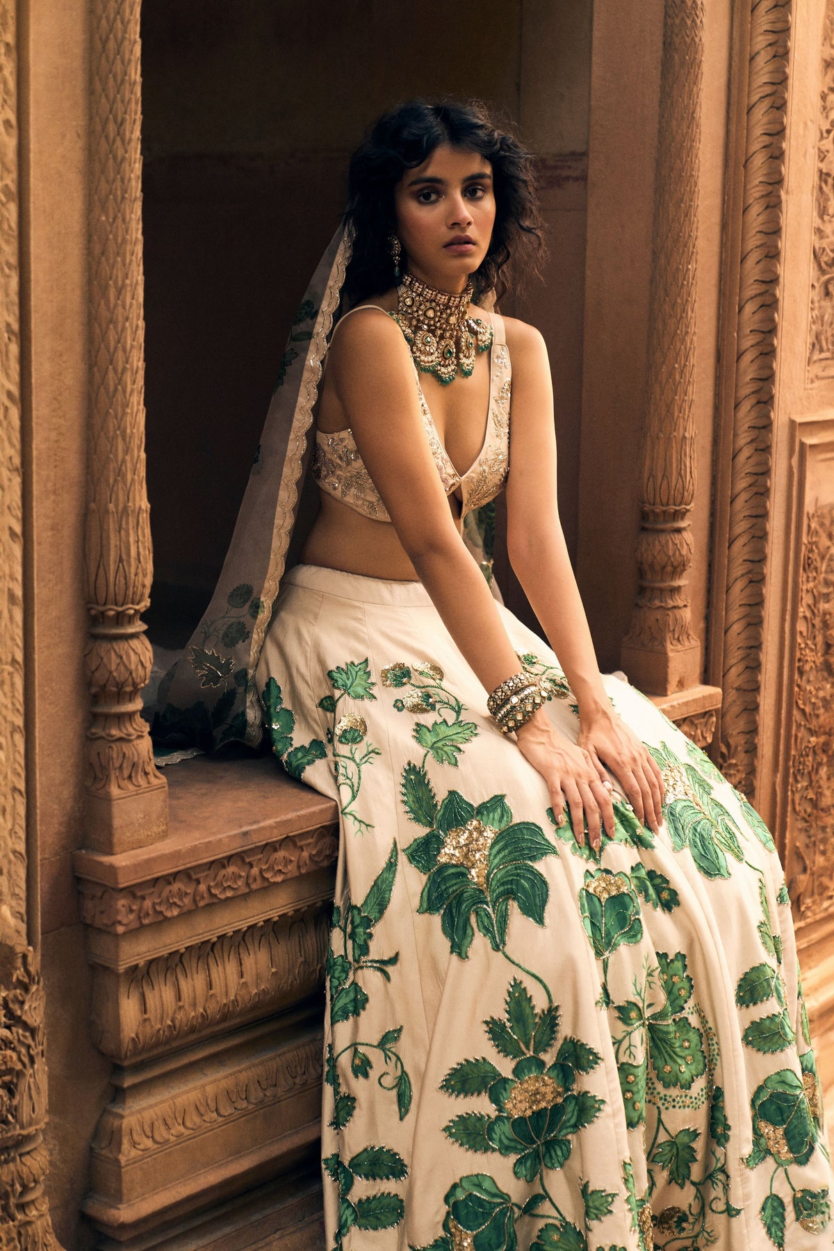 Ivory Floral Lehenga Set