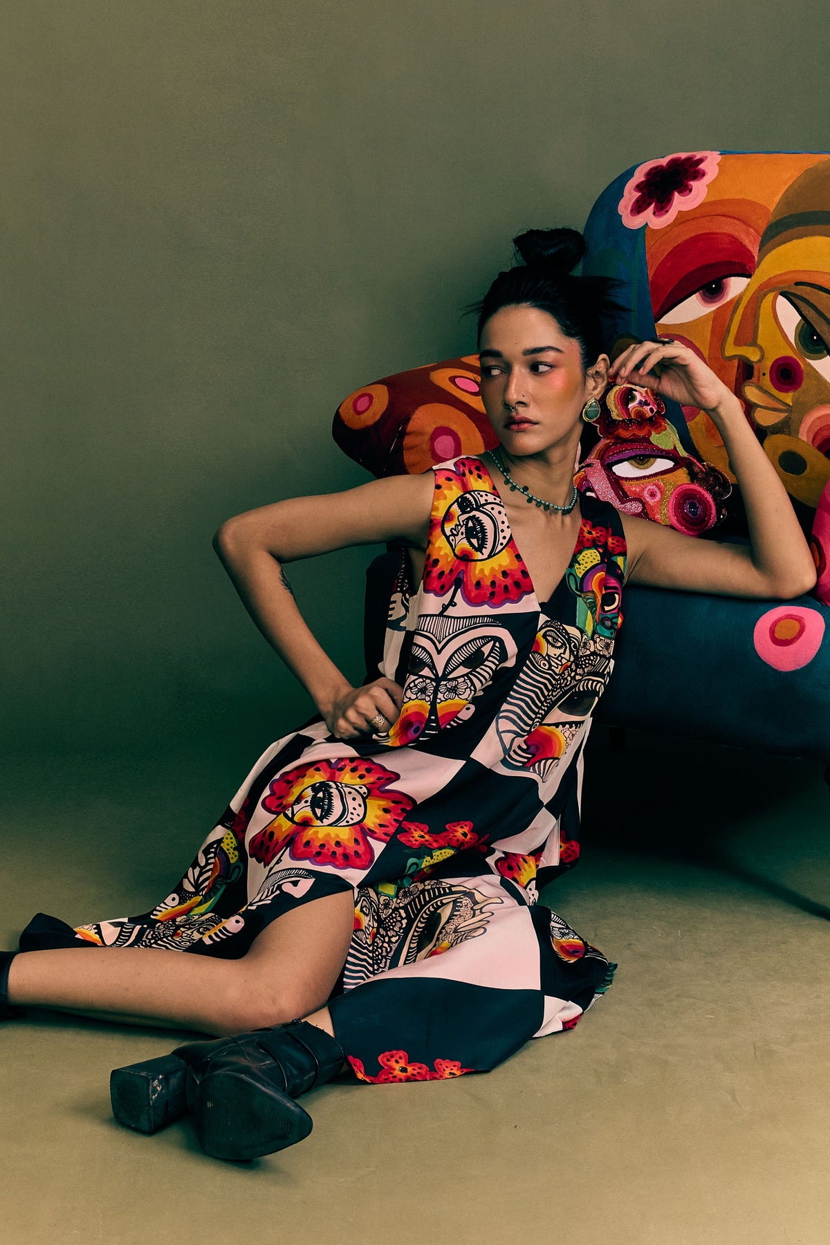 Chess Board Printed Long Dress