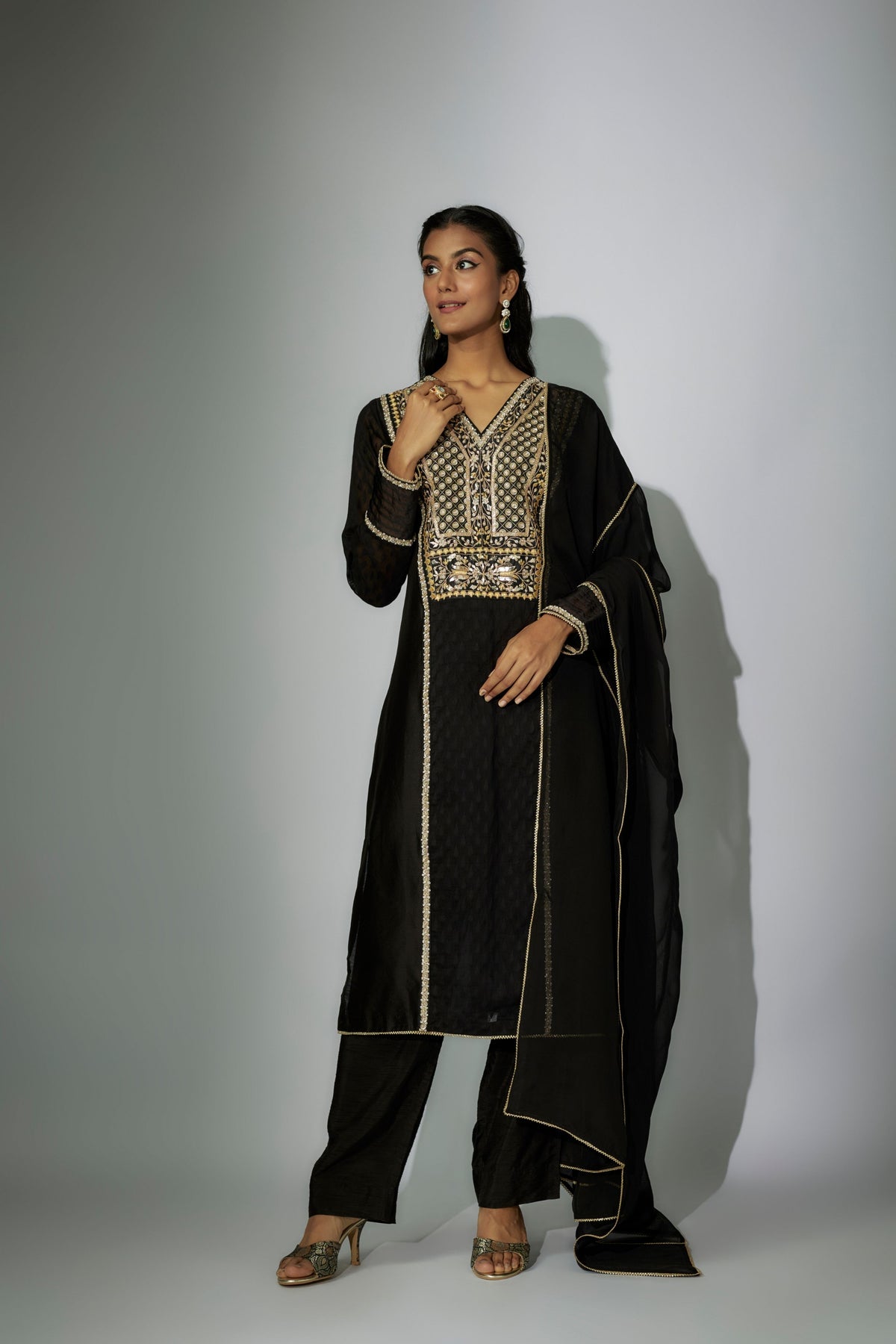 Black Embroidered Kurta Set
