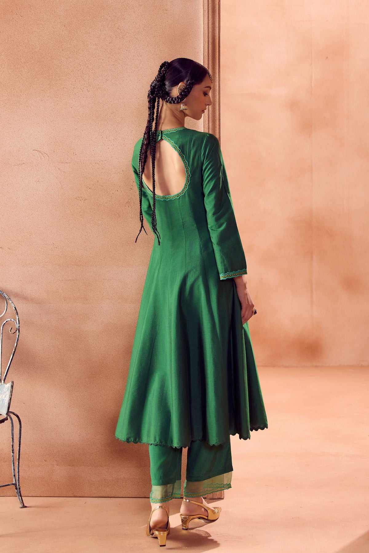 Green Floral Anarkali Set