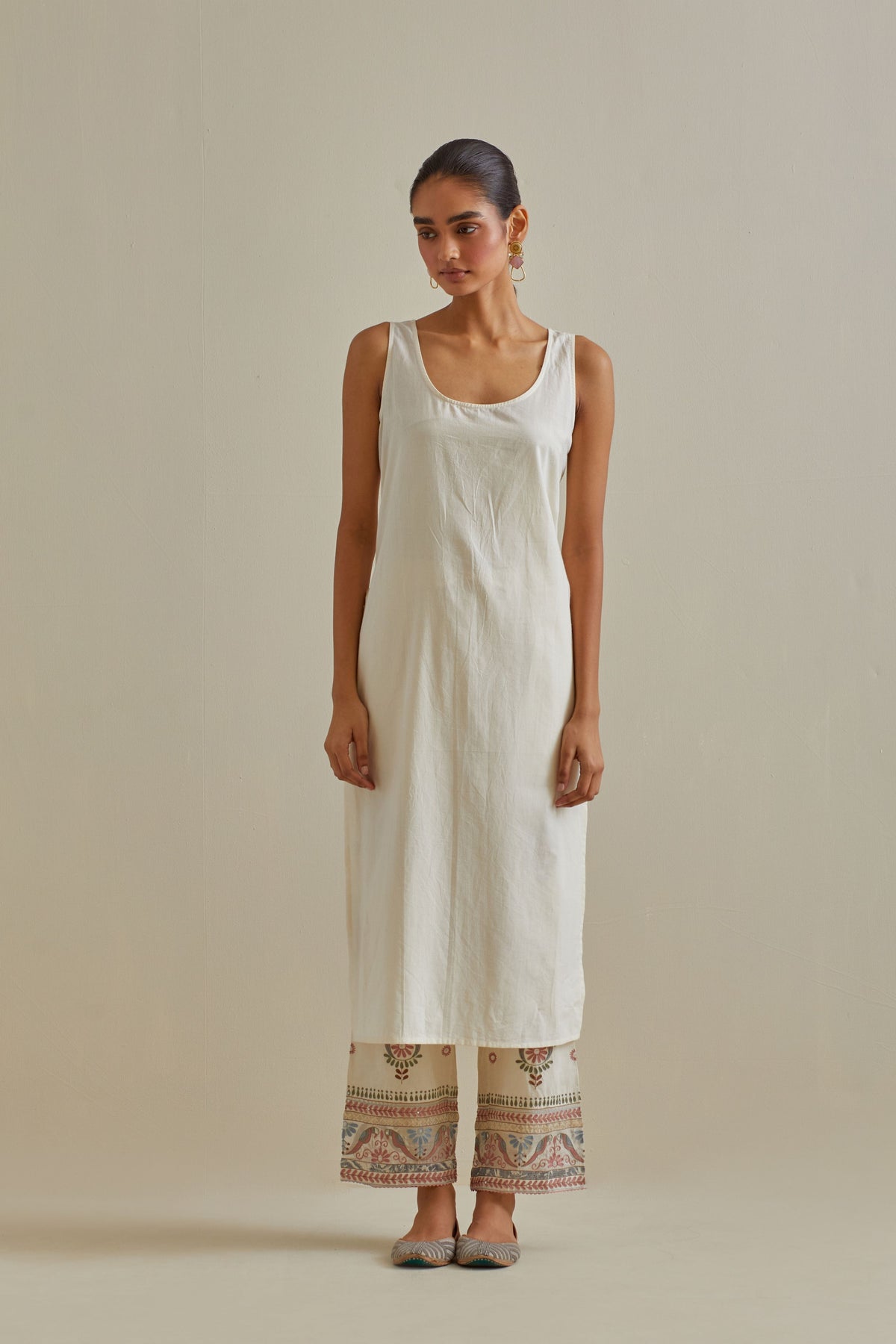 Pink and Off White Kurta Set