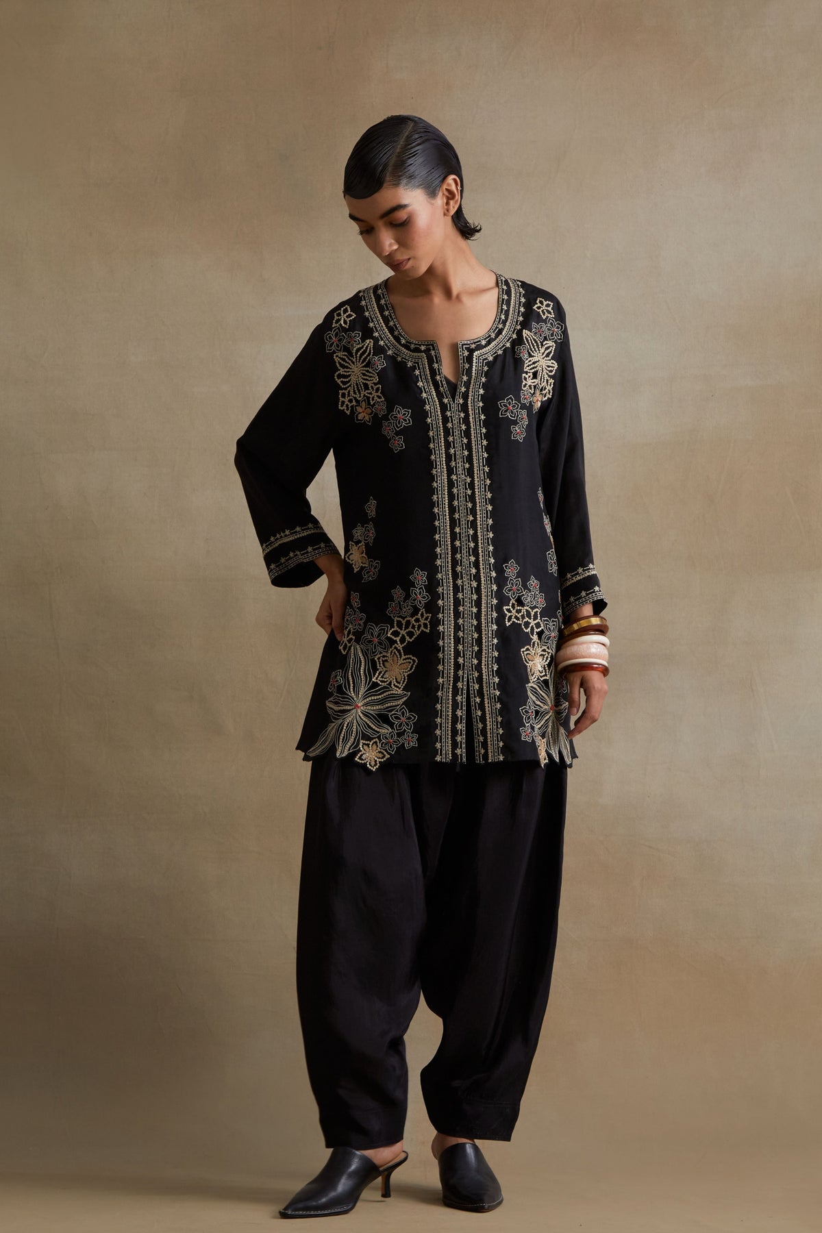 Black Floral Cutwork Embellished Set