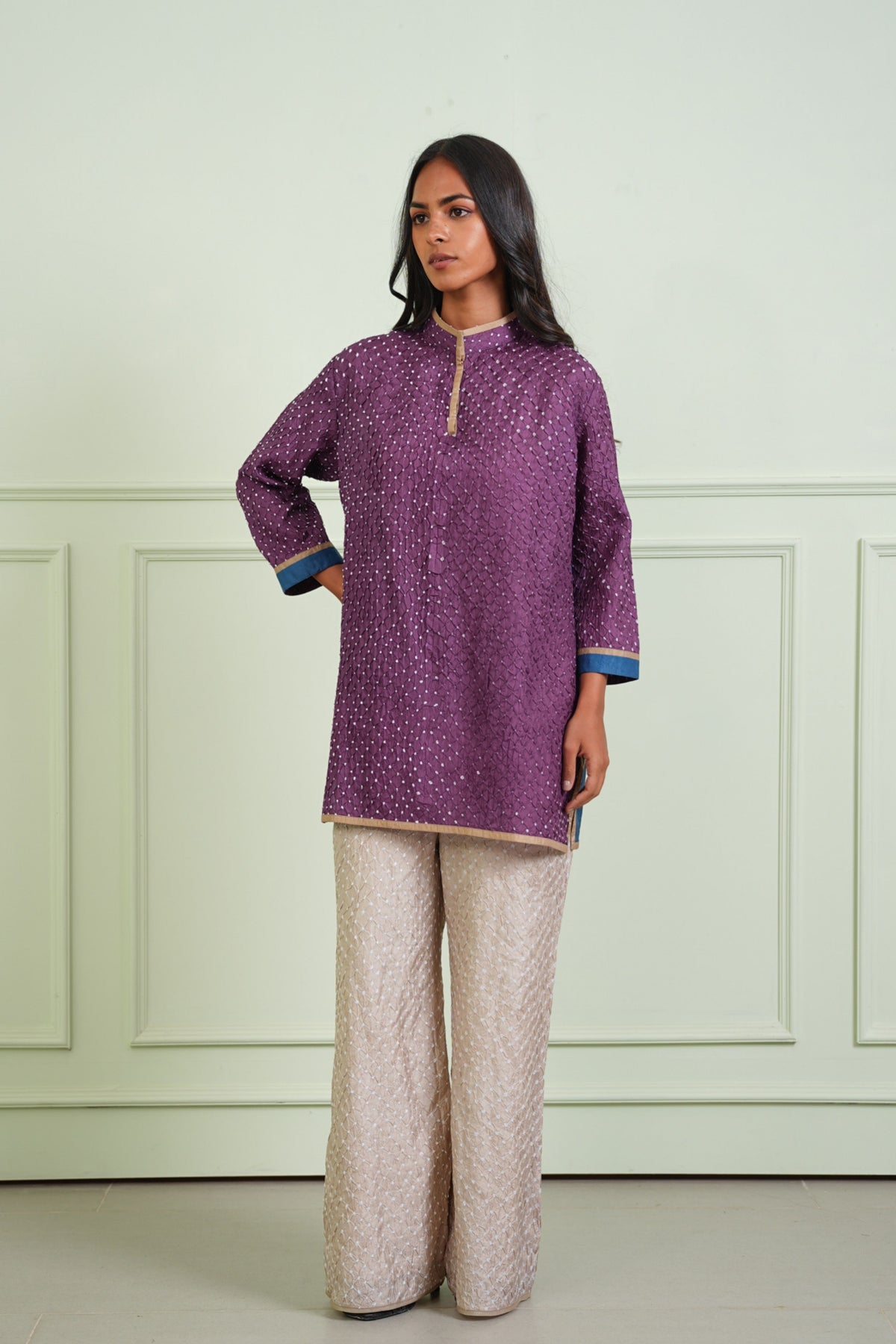 Beige Bandhani Crushed Pants