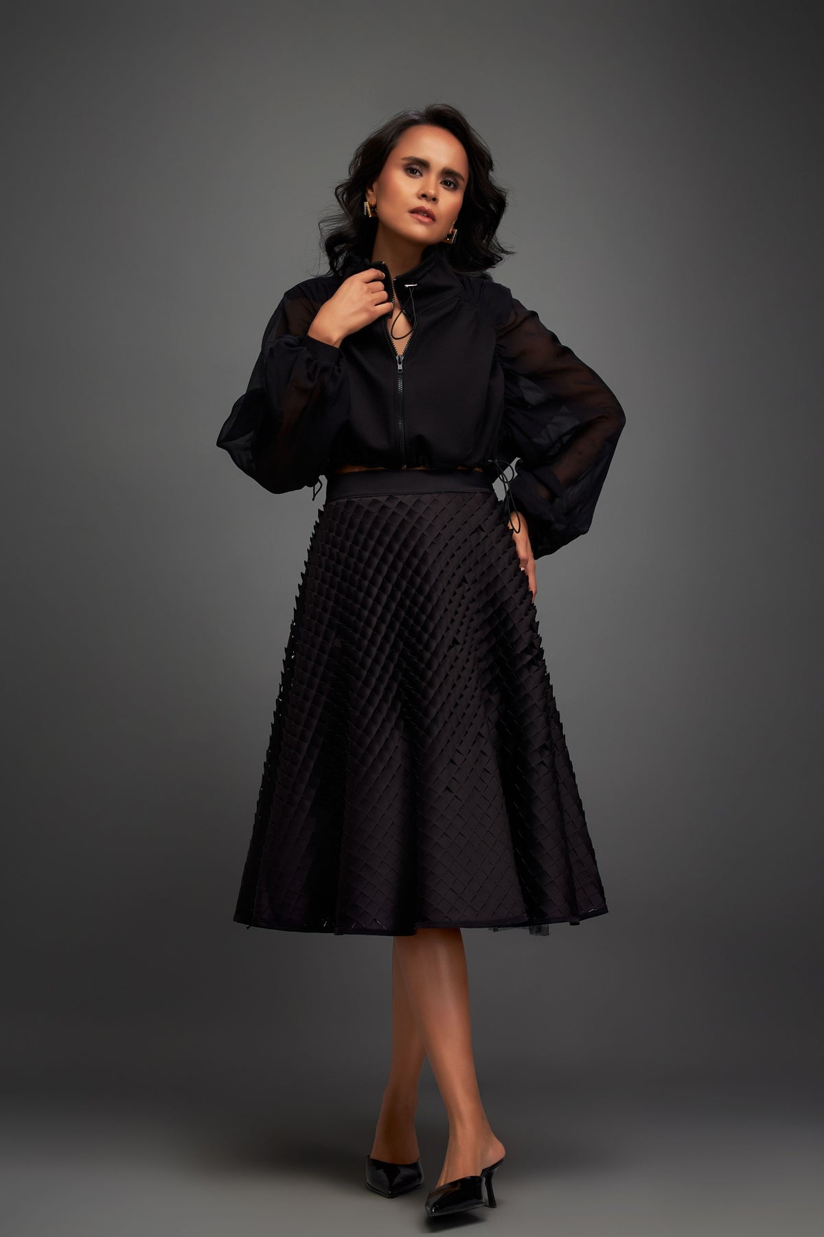 Black Jacket With Line Skirt