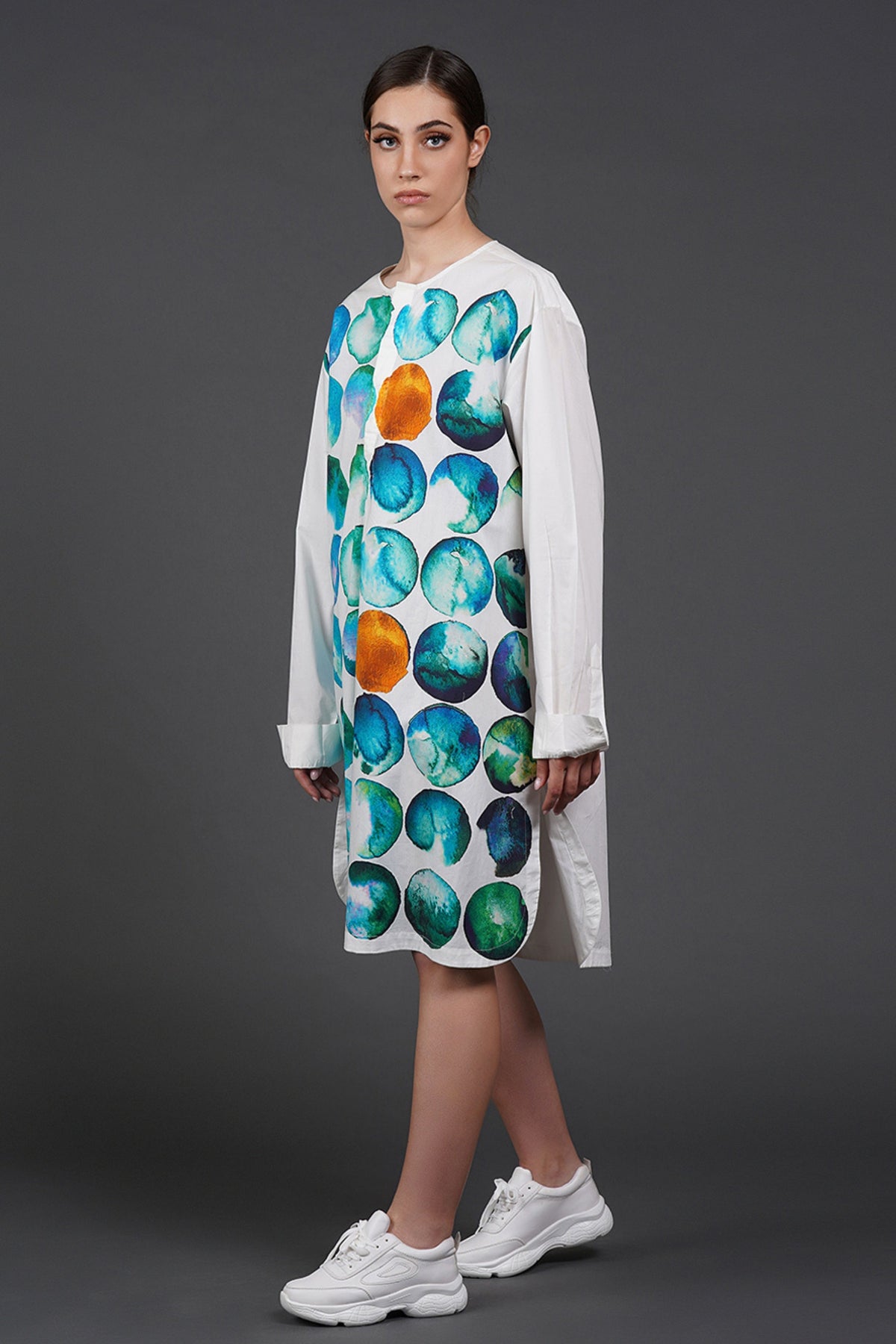 White Digtal Print Dress