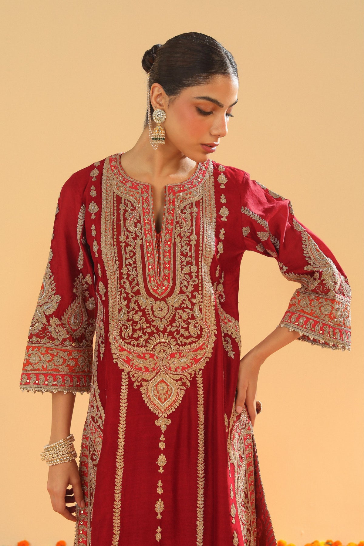 Deep Red A-line Kurta Set