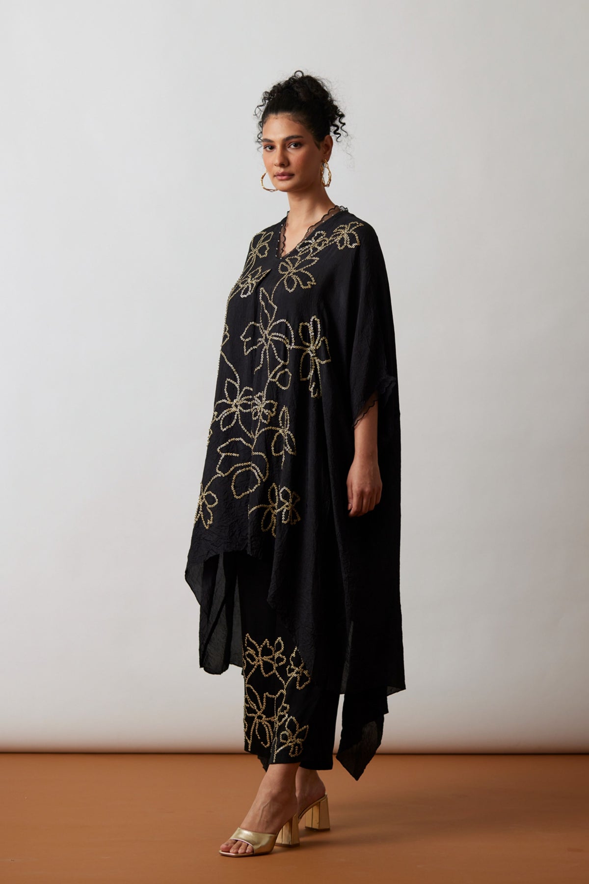 Embroidered Black Kaftan Set