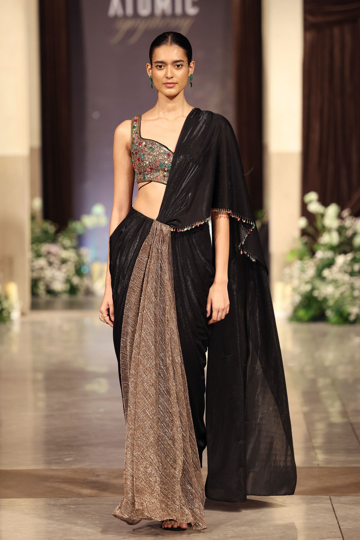 Shimmer Black Draped Saree Set