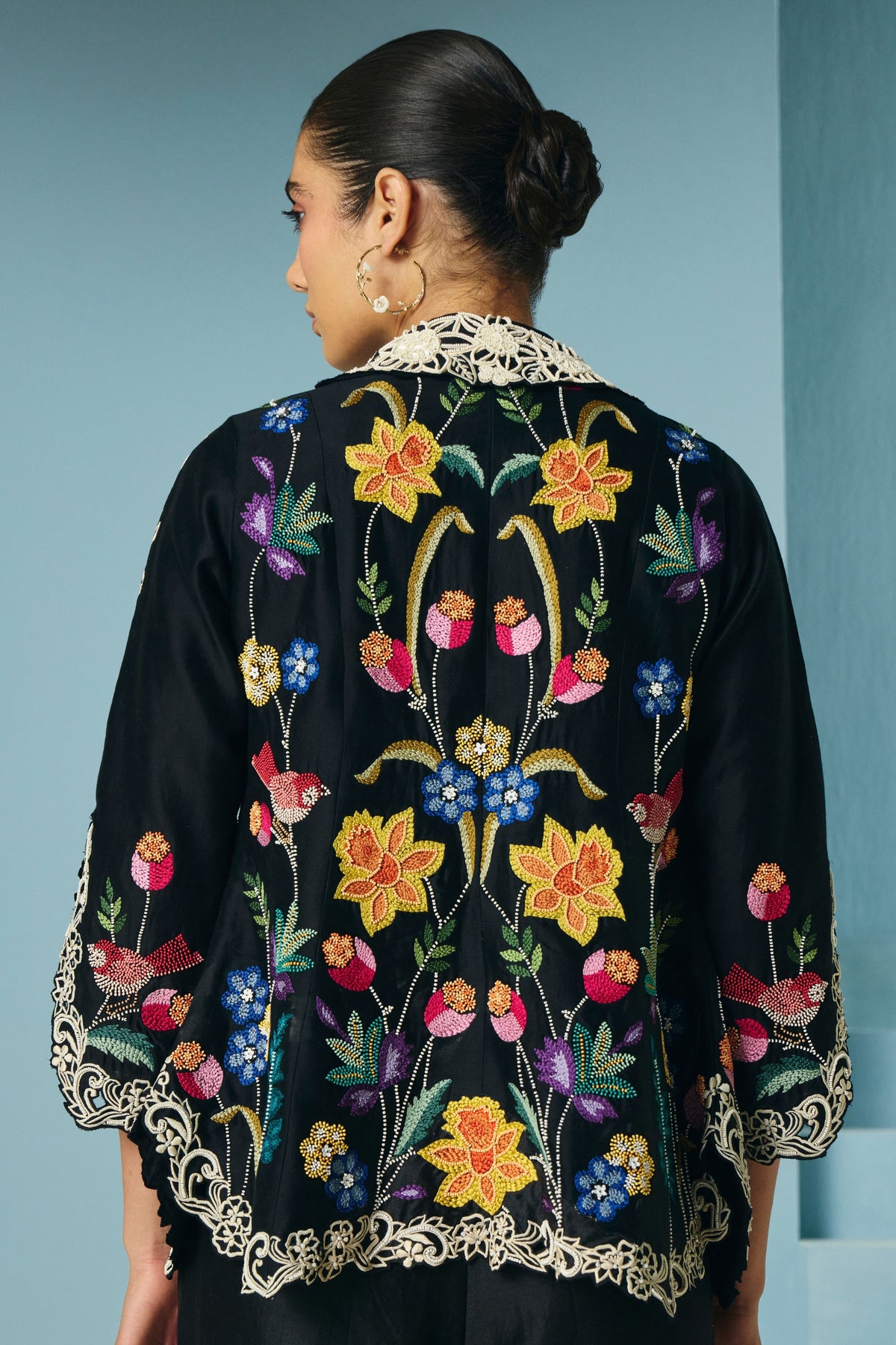 Black Foliage Flared Jacket