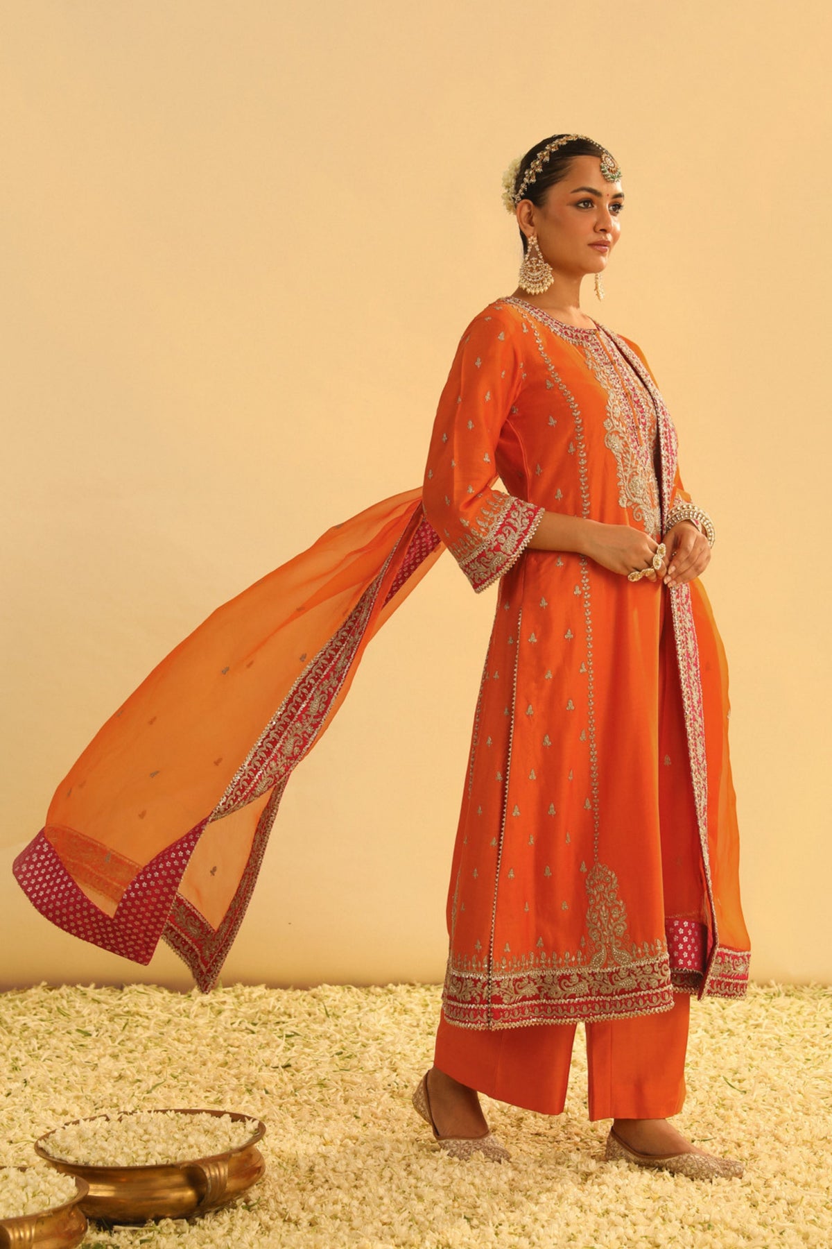 Mayra Orange Long Kurta With Palazzo Set