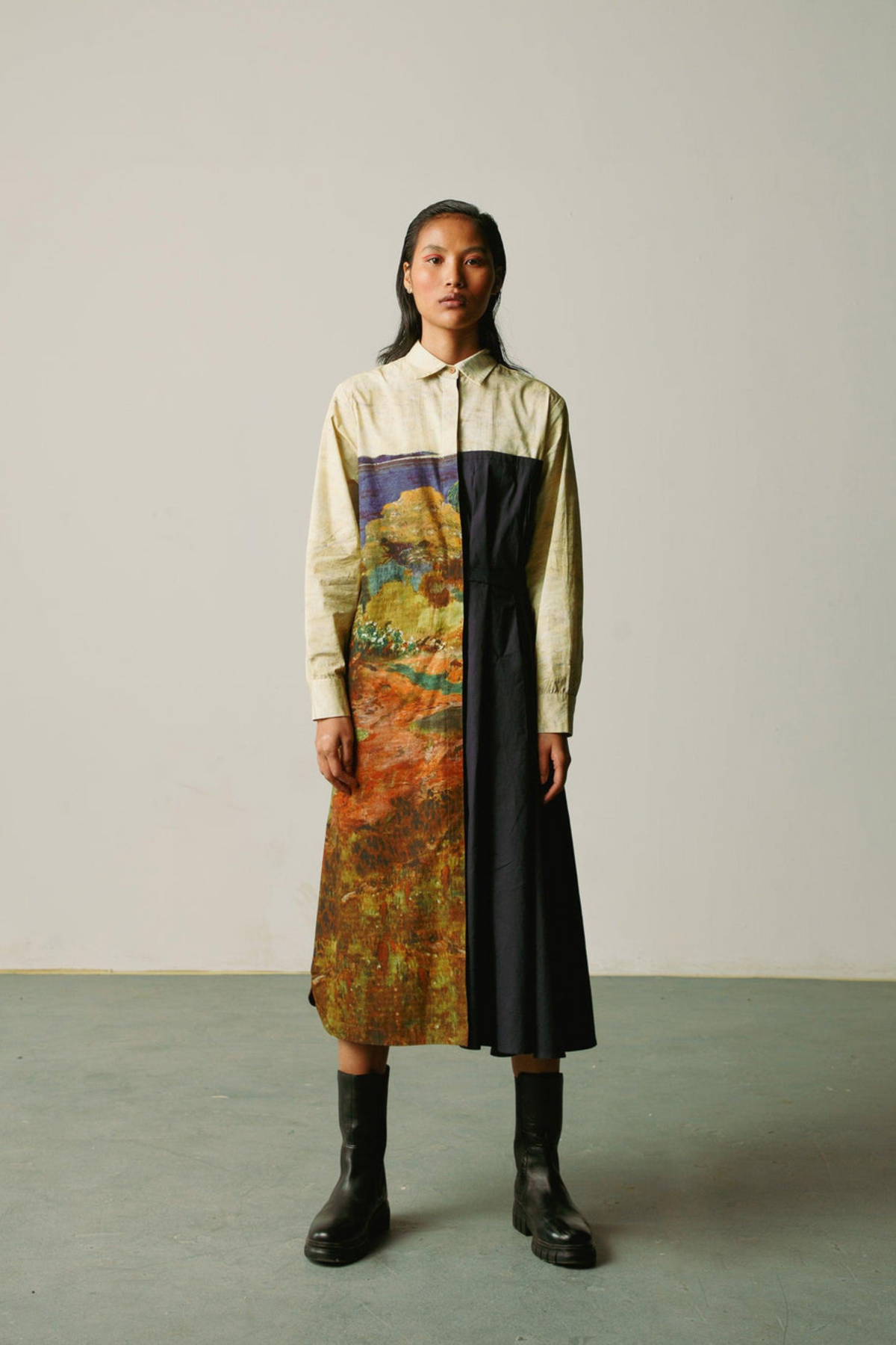 Mosaic pleat panel dress