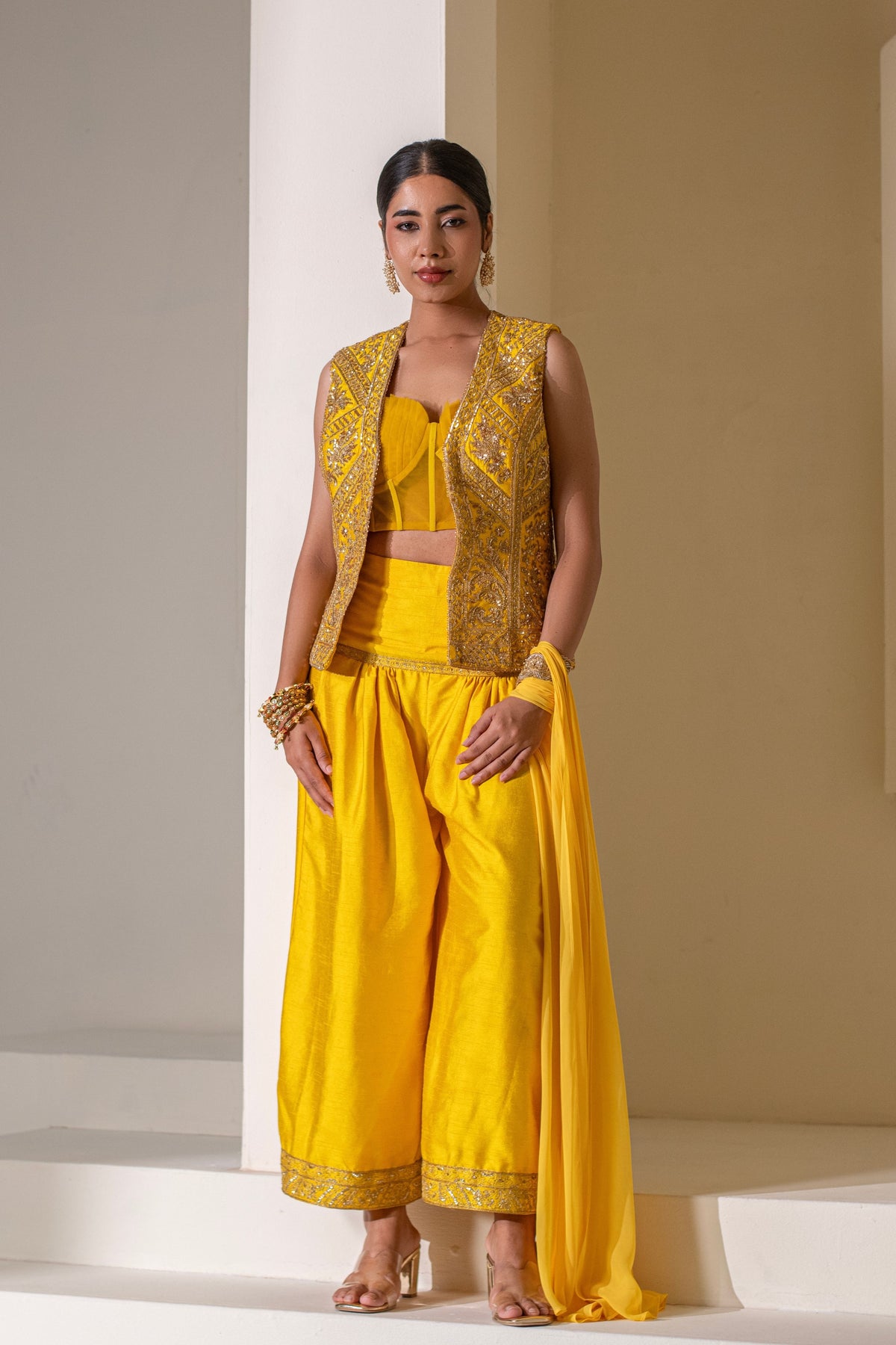 Sunshine Yellow Embellished  Jacket Set