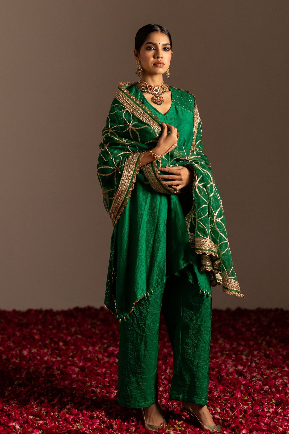 V-Neck Kurta Pants Set