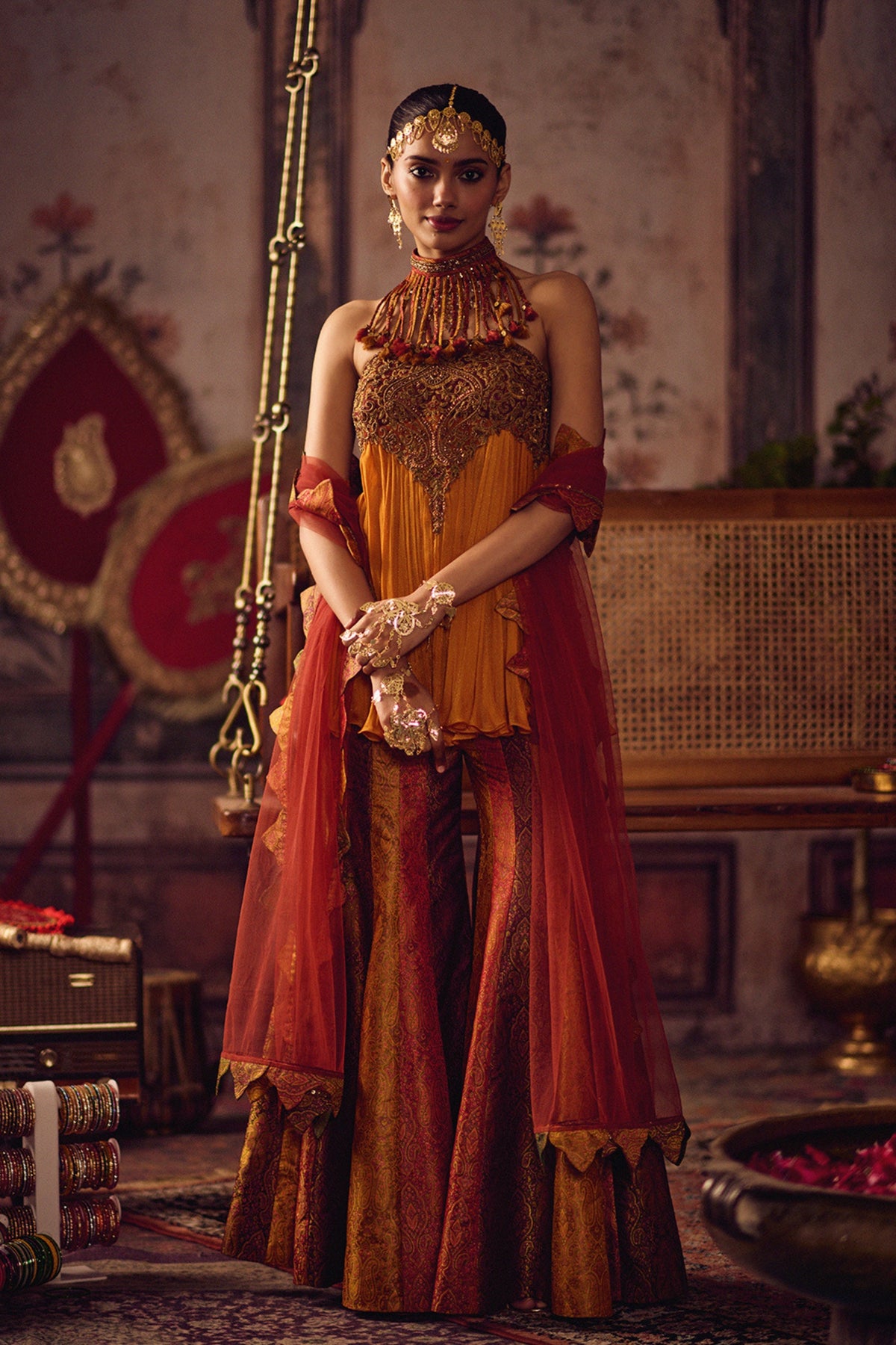 Kesariya Rang Peplum Tube Set