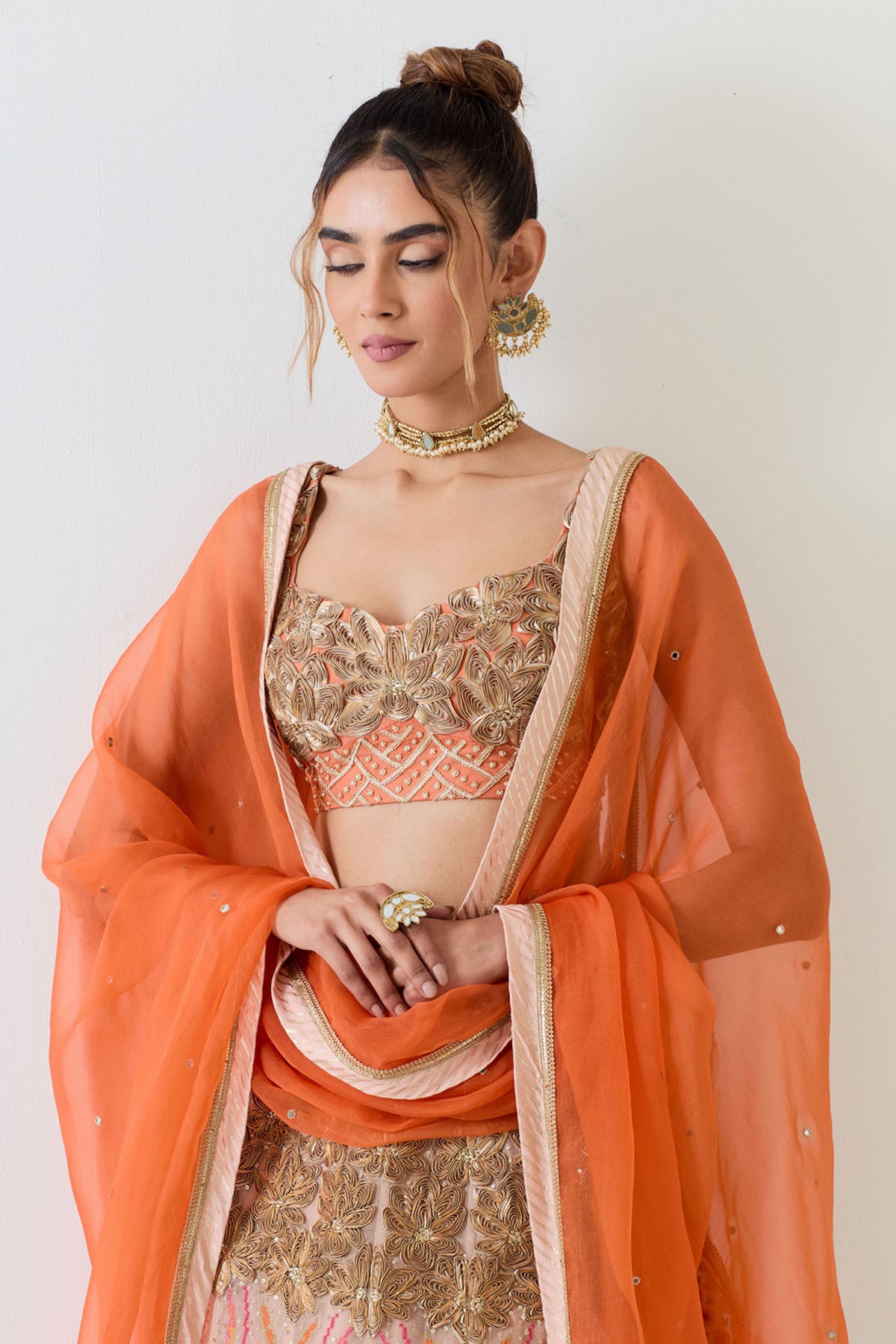Rust Organza Lehenga Set