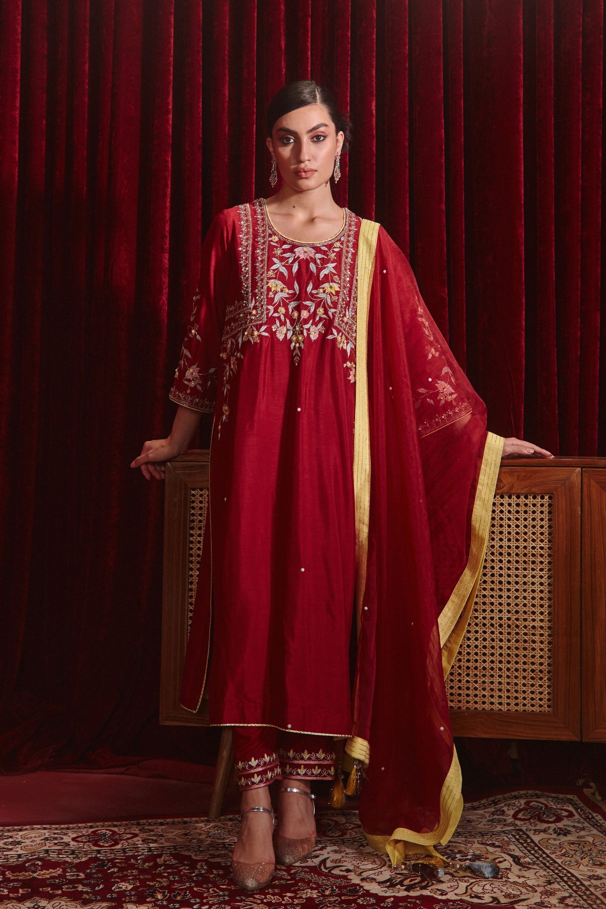 Wine Preeti Kurta Set