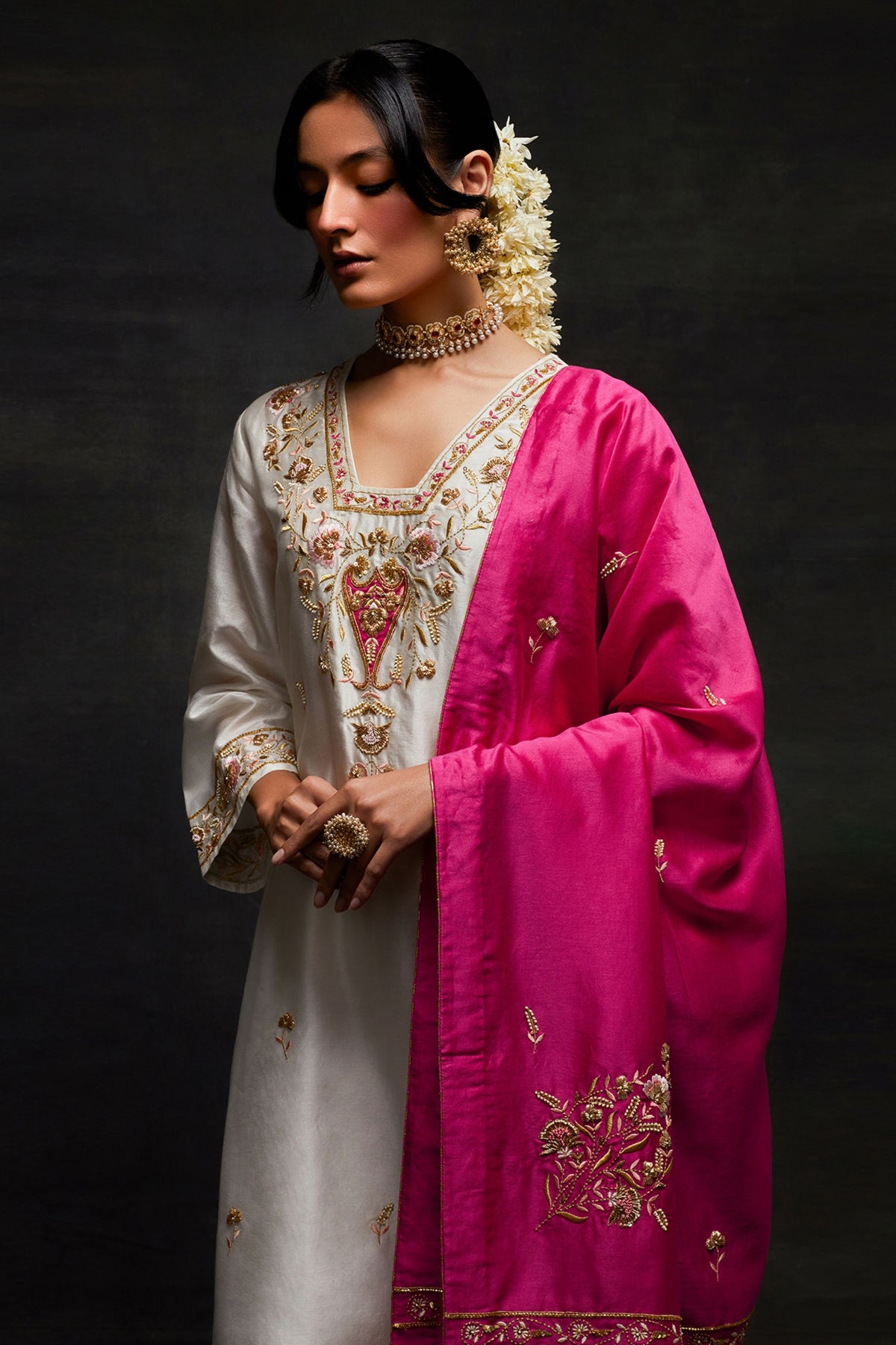 Pink Embroidered Dupatta