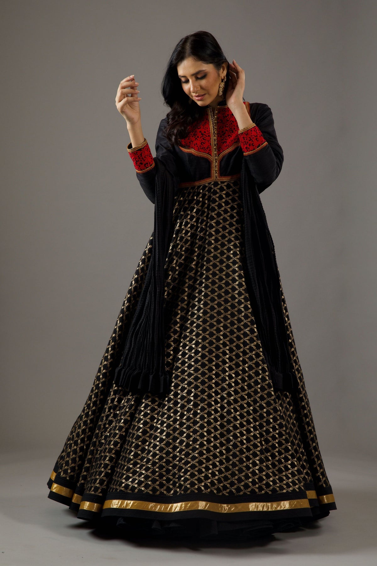 Black Chanderi Anarkali Set