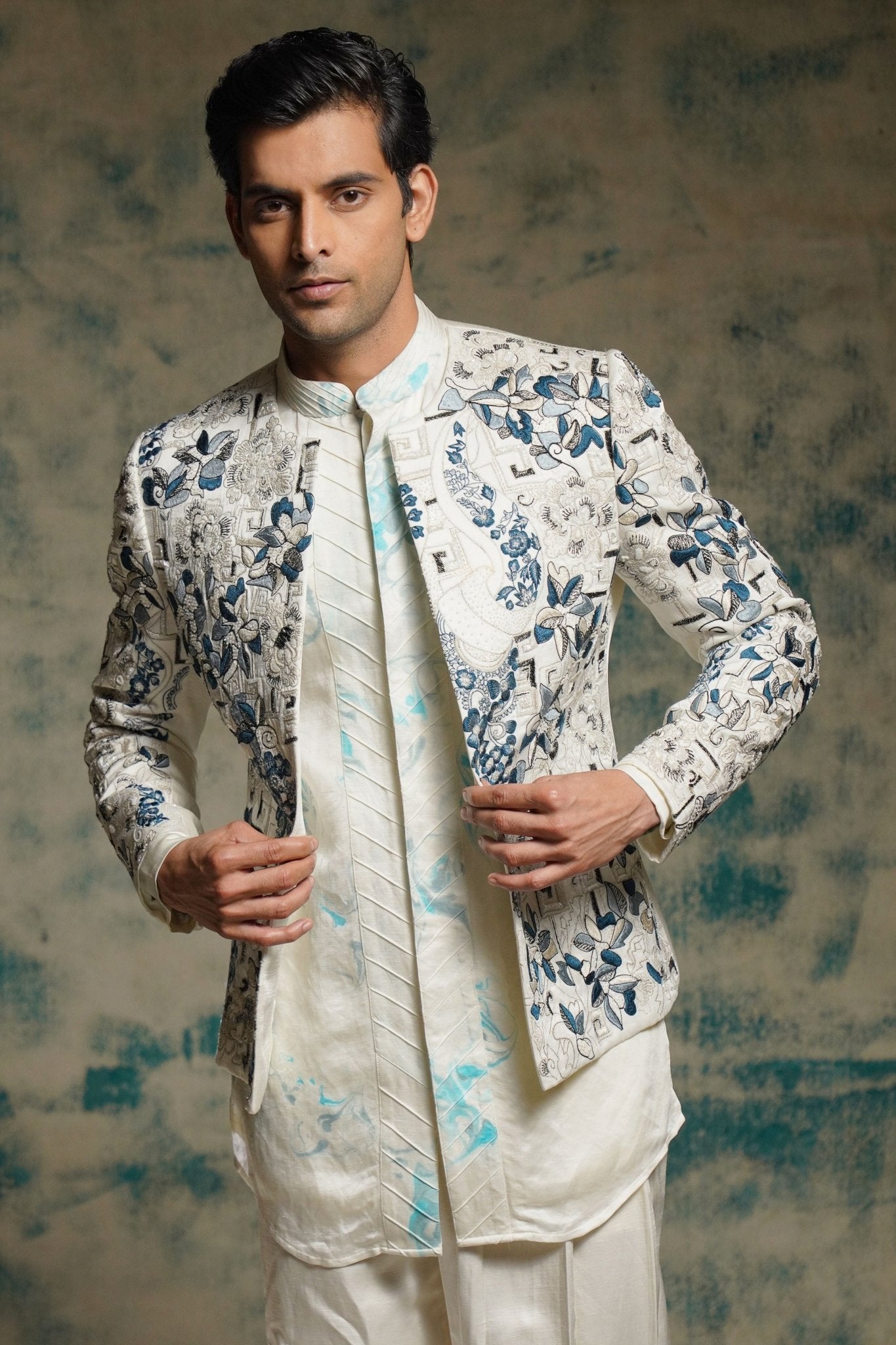 Ivory Short Jacket Set - Jatin Malik - Elahe
