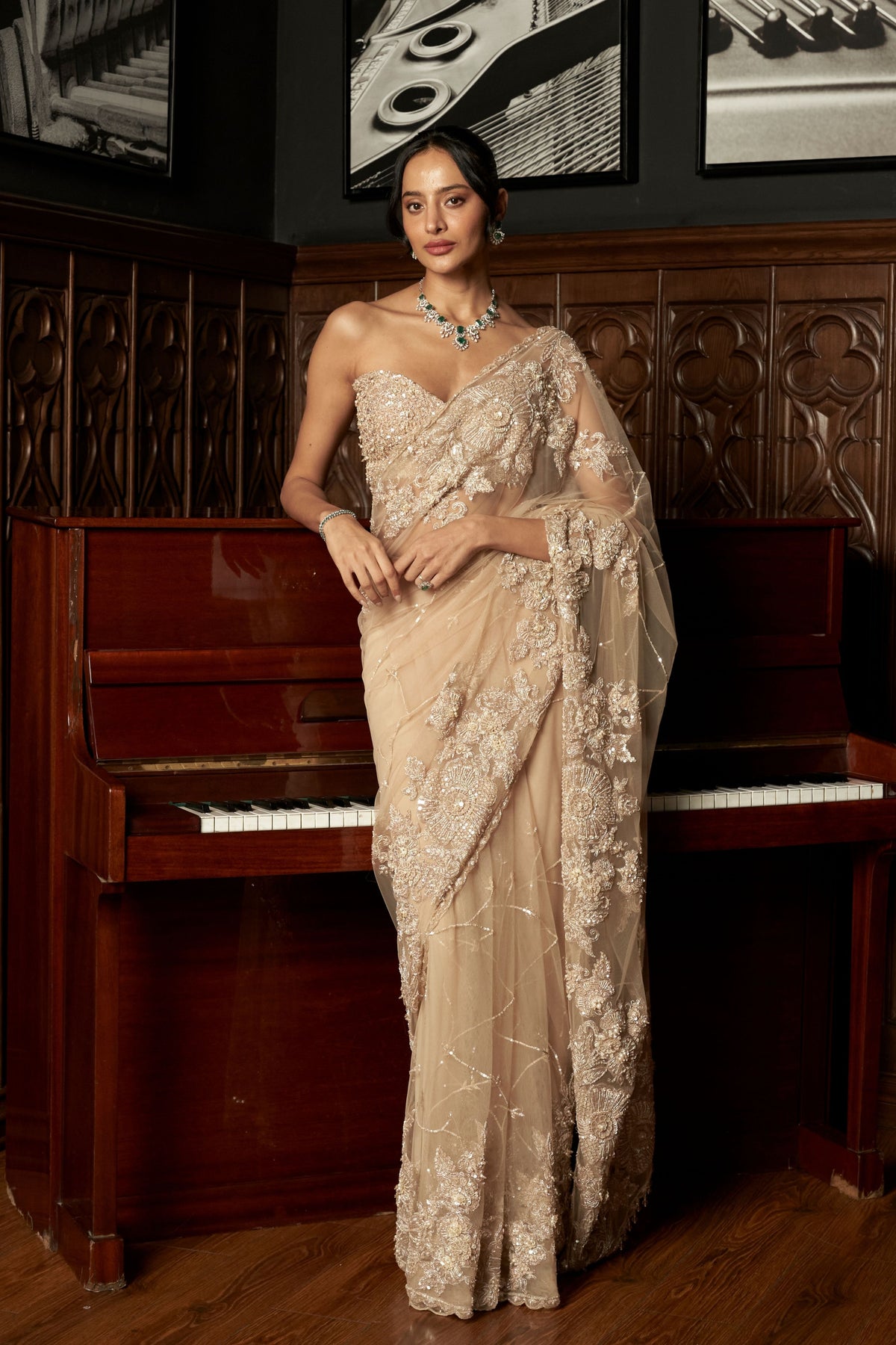 Beige Heavy 3d Saree Set