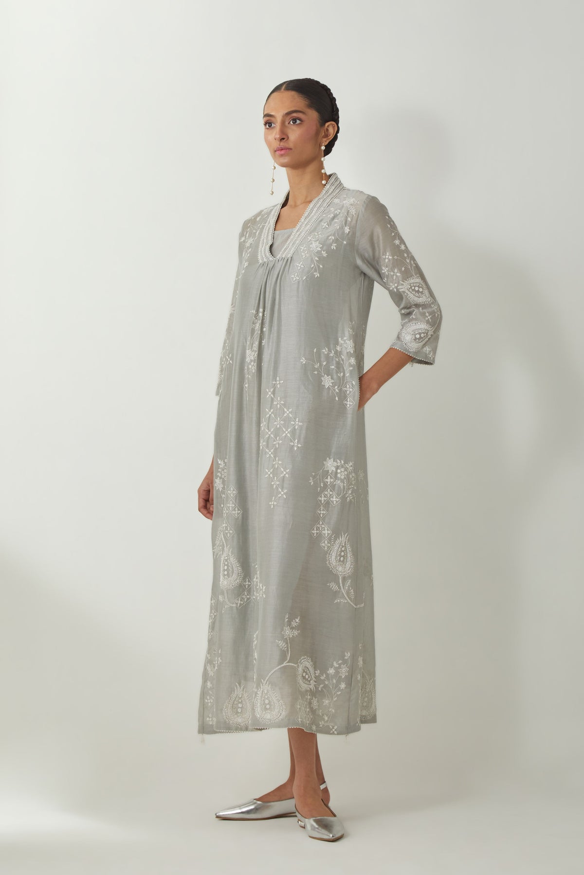 Grey Silk Chanderi Dress