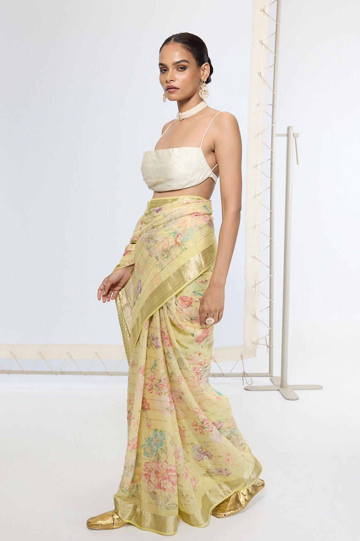 Handwoven Lime Green Printed Saree
