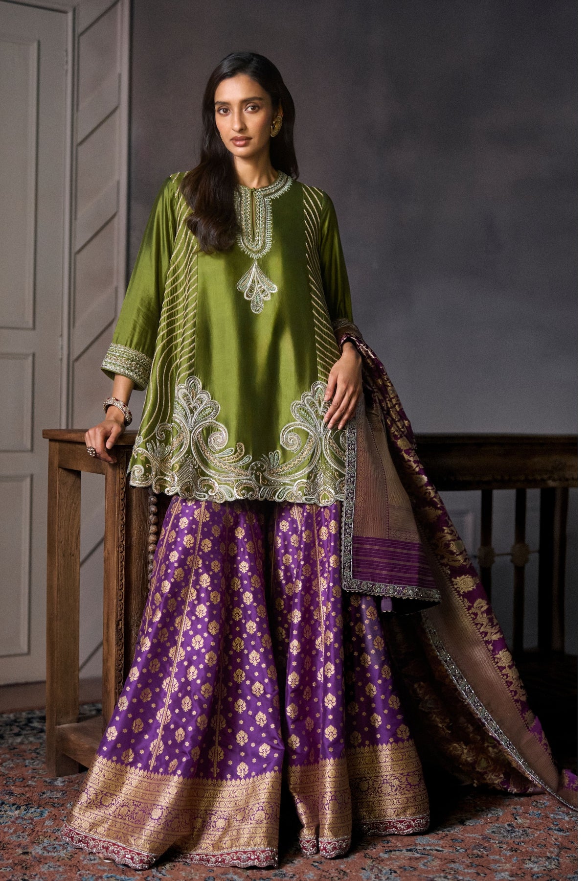 Banarasi Olive Sharara Set